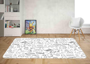 3D Abstract School Supplies Illustrations Doodle Non-Slip Rug Mat 3- Jess Art Decoration