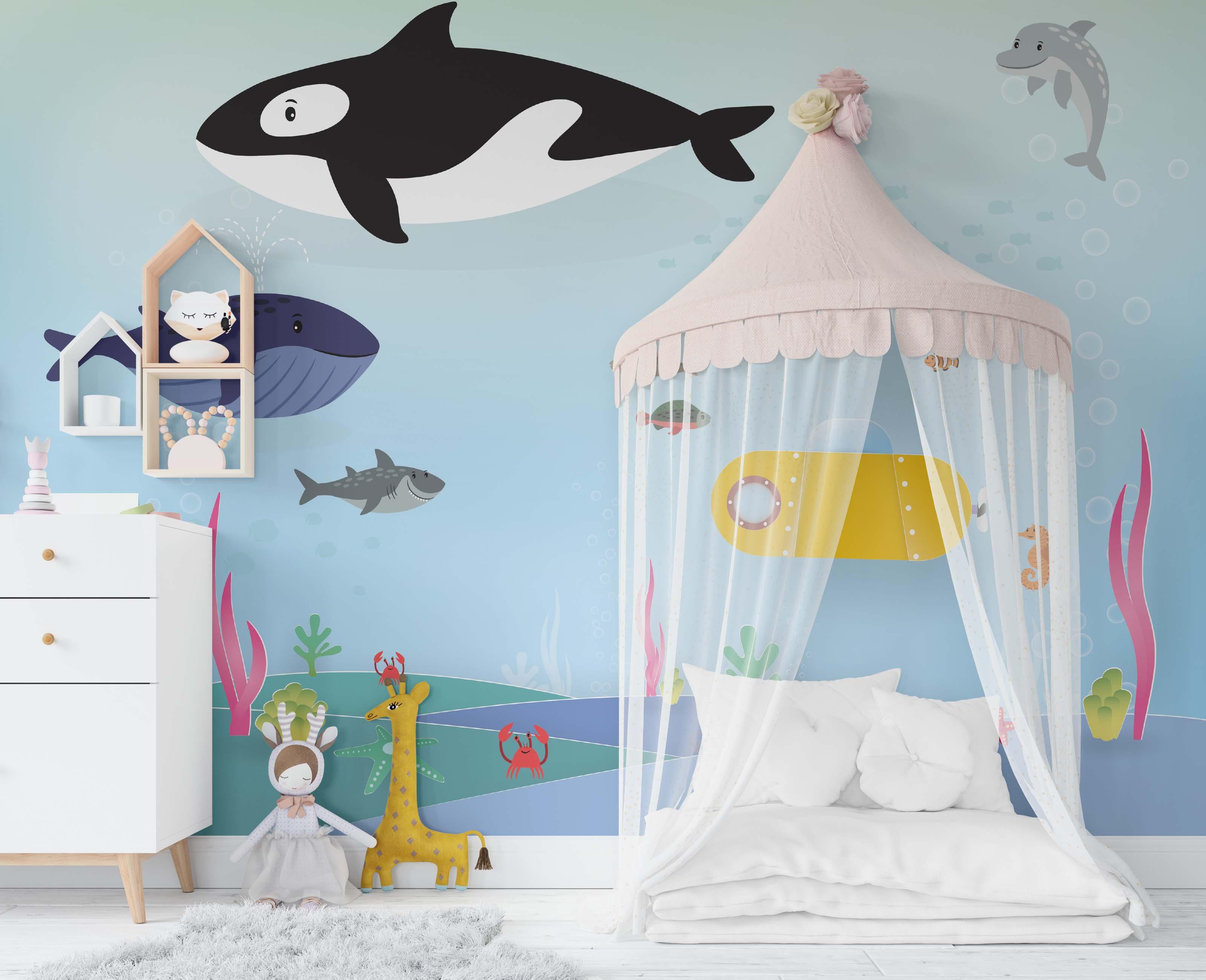 3D Cartoon Underwater World Wall Mural Wallpaper 11- Jess Art Decoration