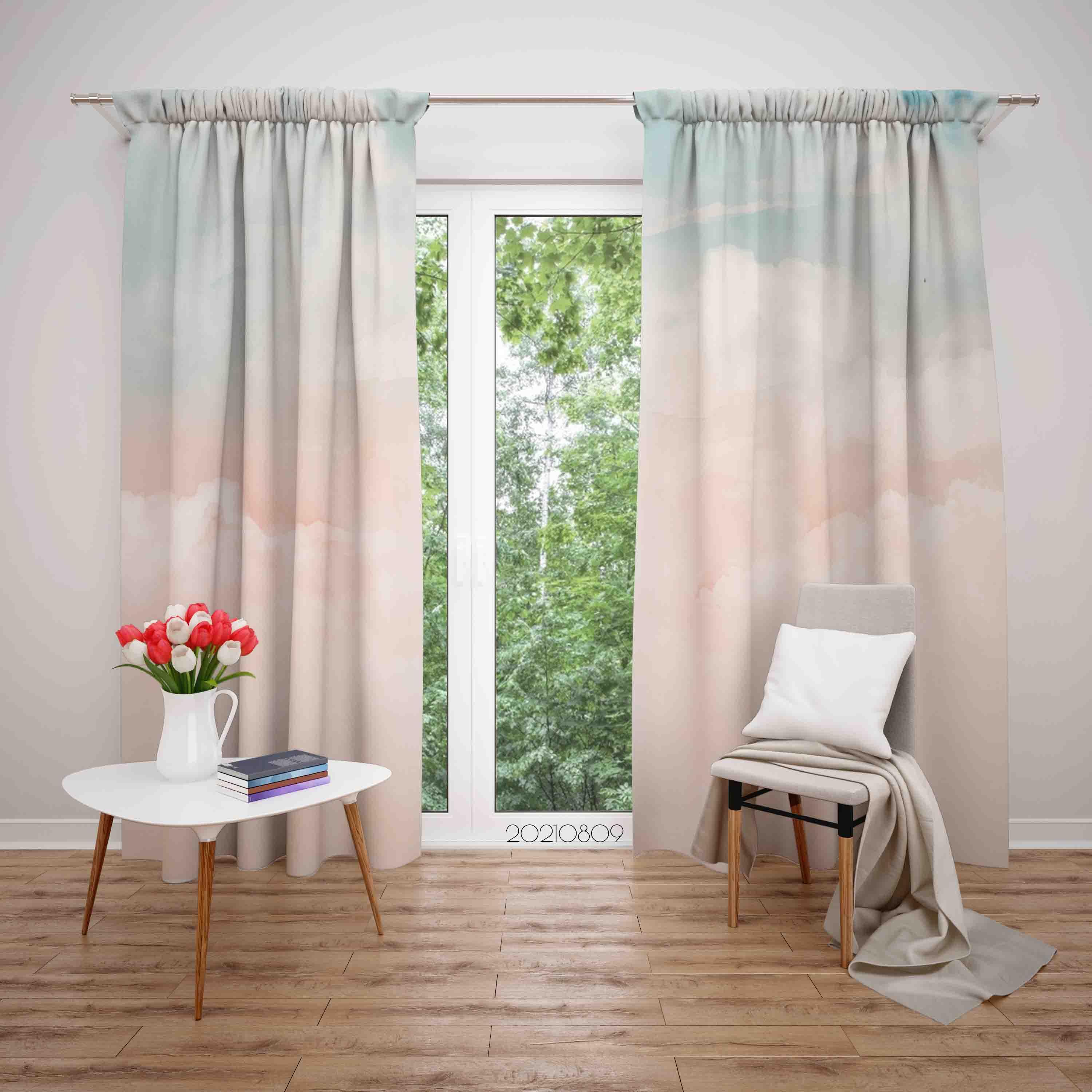 3D Watercolor Sky Cloud Curtains and Drapes LQH 39- Jess Art Decoration