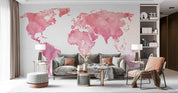 3D Watercolor Pink Map World Wall Mural Wallpaper SWW4479- Jess Art Decoration