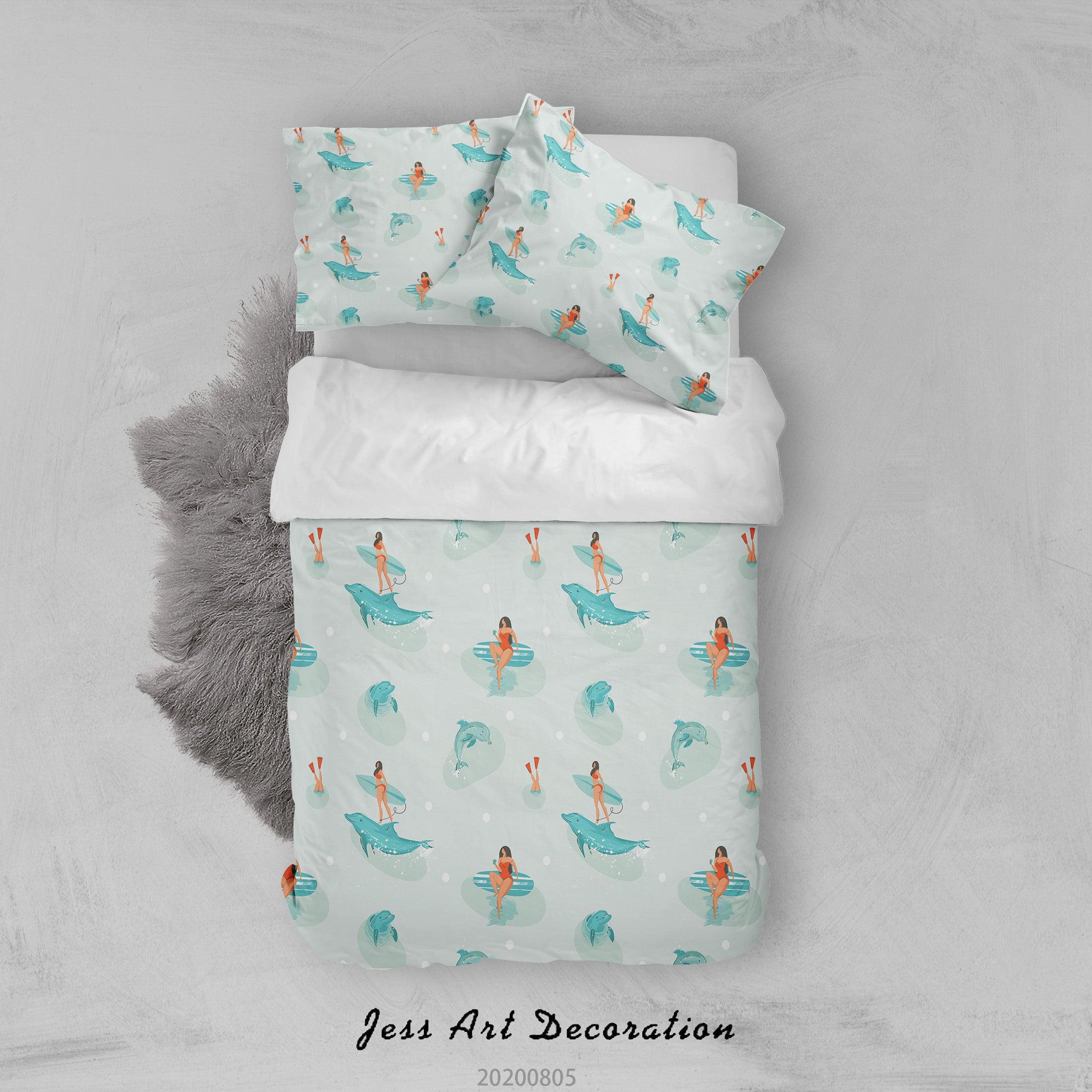 3D Cartoon Dolphin Surfing Girl Quilt Cover Set Bedding Set Duvet Cover Pillowcases LXL 15- Jess Art Decoration