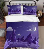 3D Purple Moon Meteor Hill Trees Quilt Cover Set Bedding Set Pillowcases 23- Jess Art Decoration