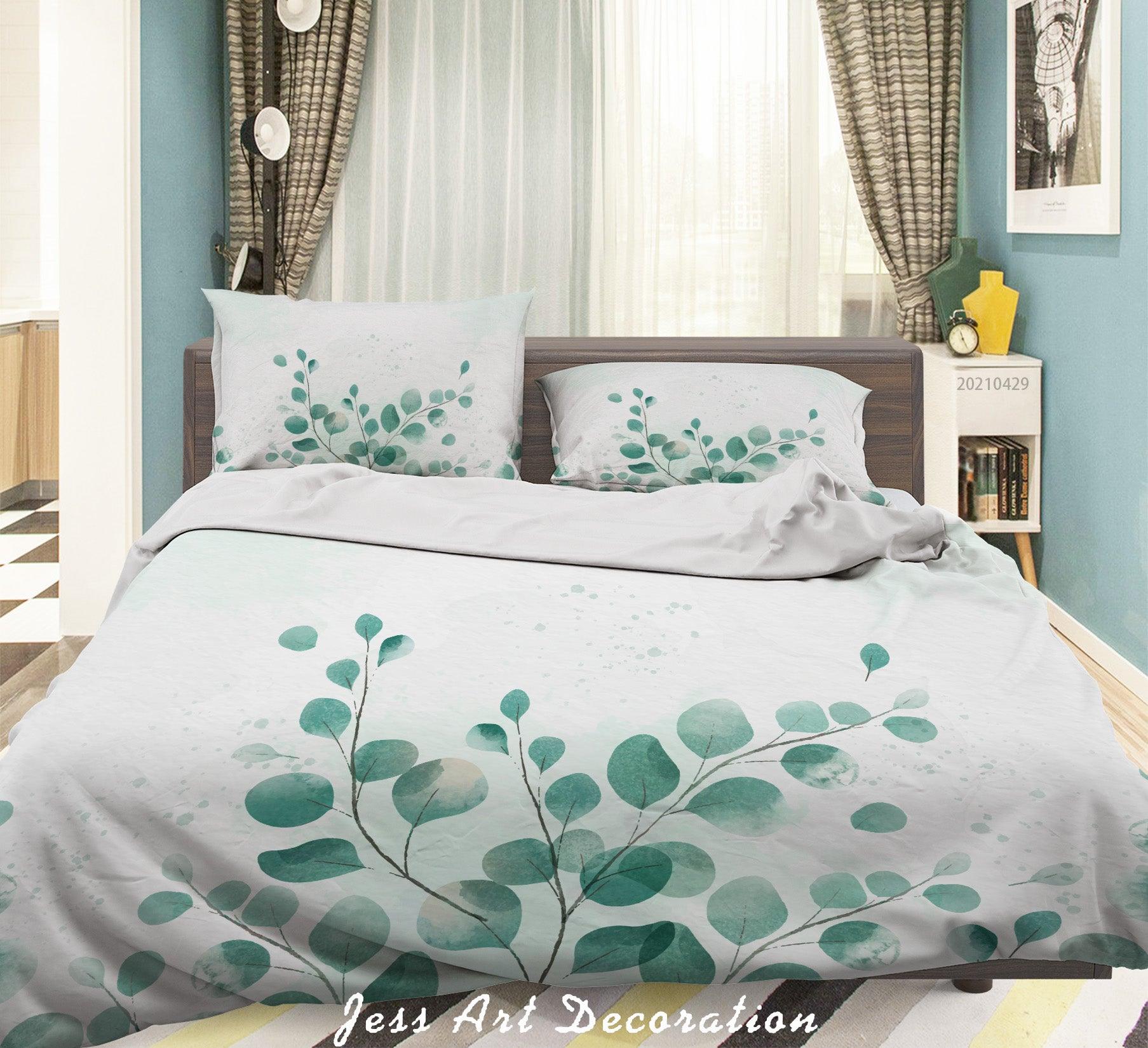 3D Watercolor Green Leaf Quilt Cover Set Bedding Set Duvet Cover Pillowcases 22- Jess Art Decoration