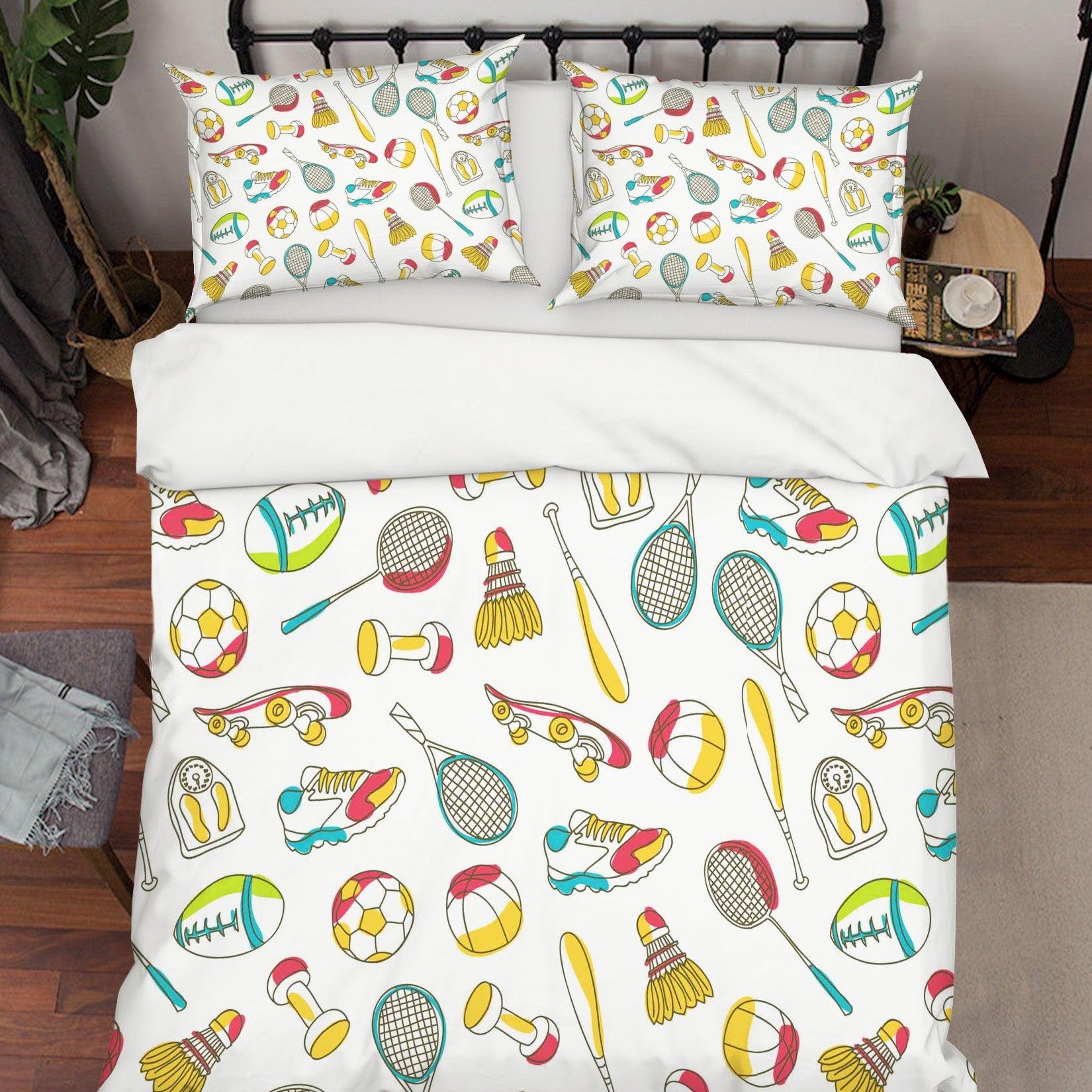 3D Sport Equipment Ball Skateboard Racket Quilt Cover Set Bedding Set Pillowcases 69- Jess Art Decoration