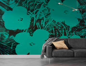 Green Flower Pattern Contemporary Wallpaper contemporary street art wall mural for creative room or feature wall - view 3
