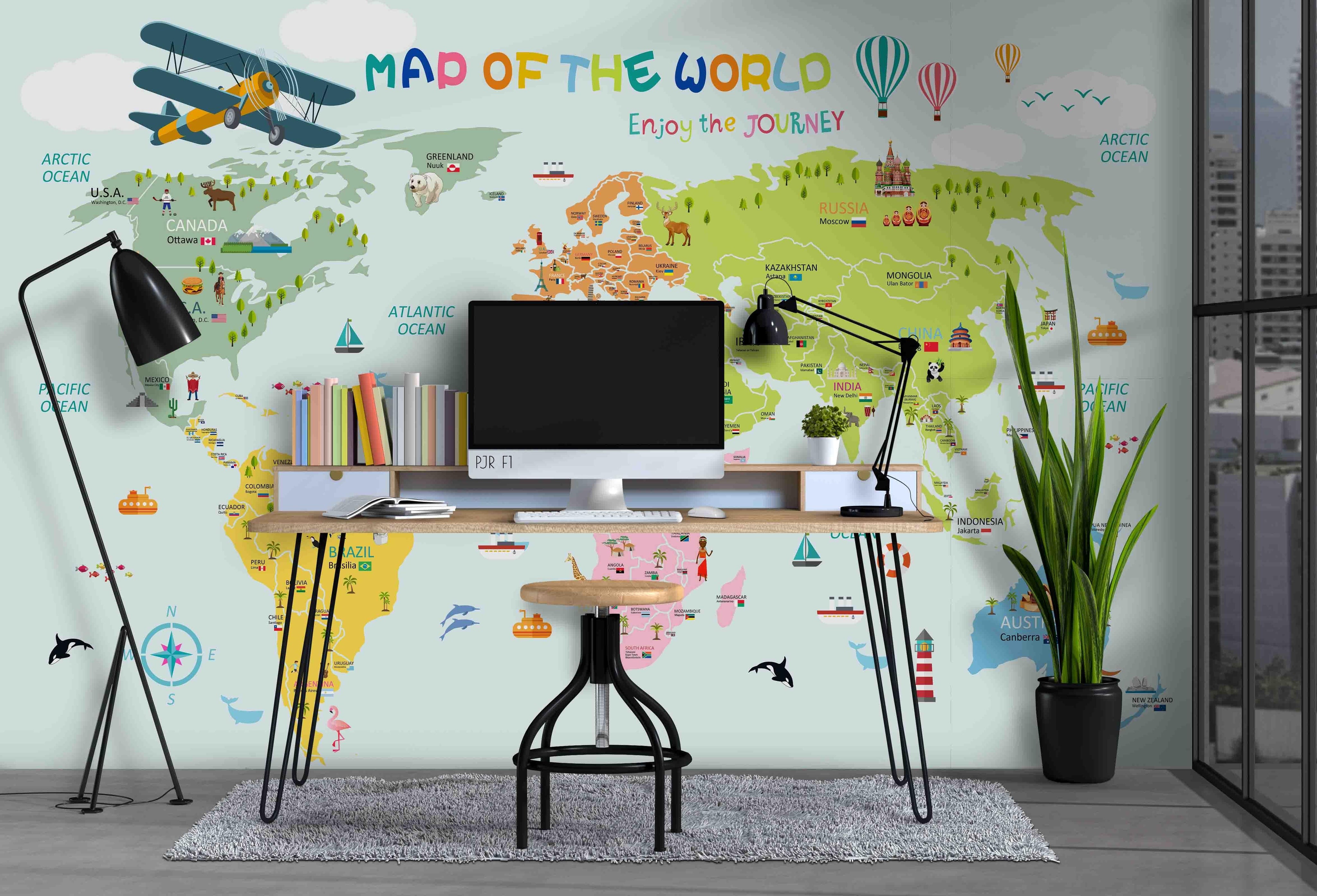 3D World Map Airplane Wall Mural Wallpaper WJ 2079- Jess Art Decoration