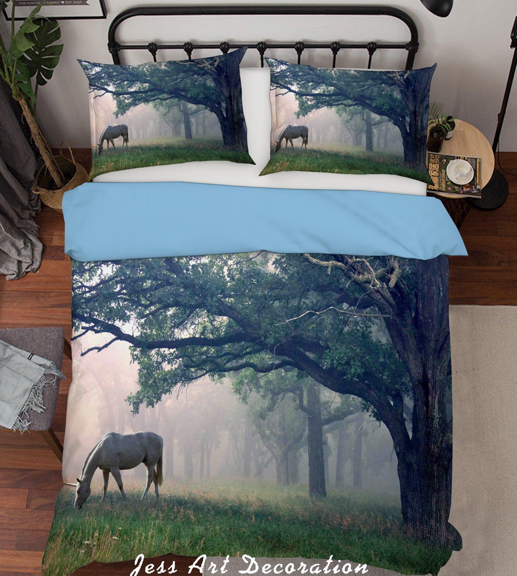 3D  White Horse Forest Quilt Cover Set Bedding Set Pillowcases  101- Jess Art Decoration