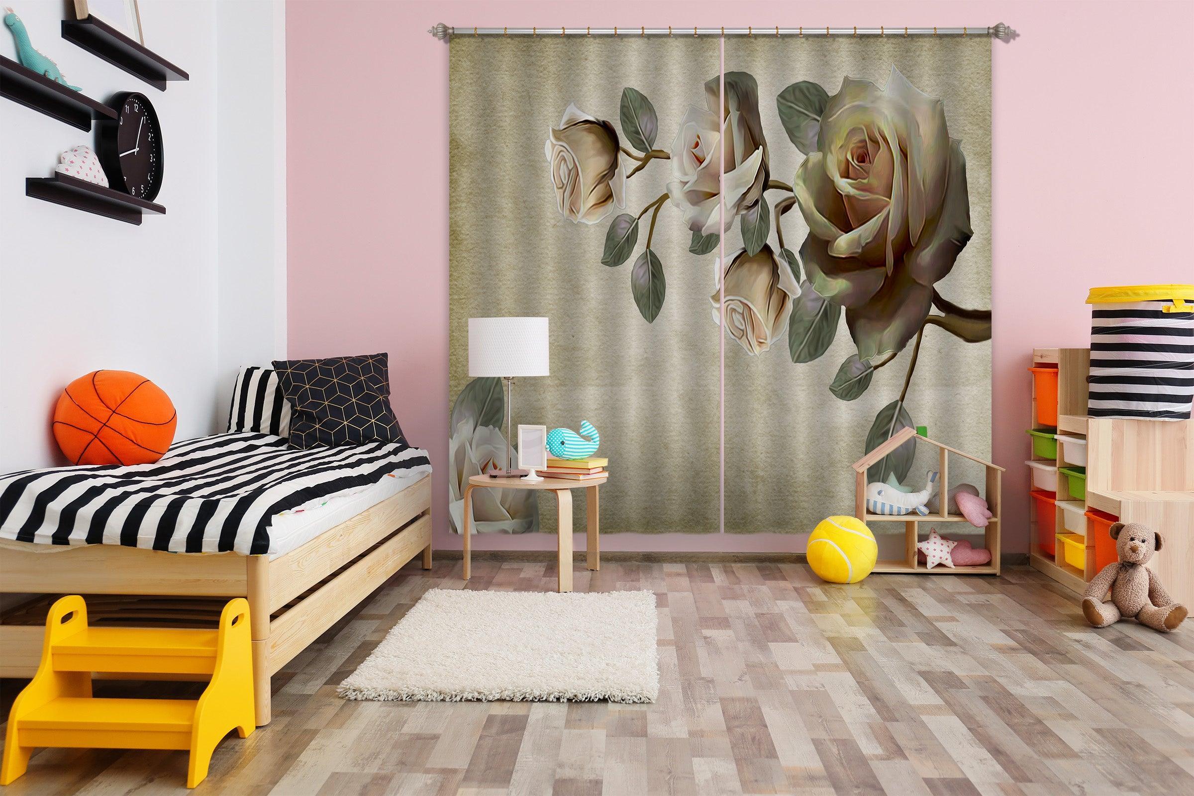 3D Vintage Rose Pattern Curtains and Drapes A71- Jess Art Decoration