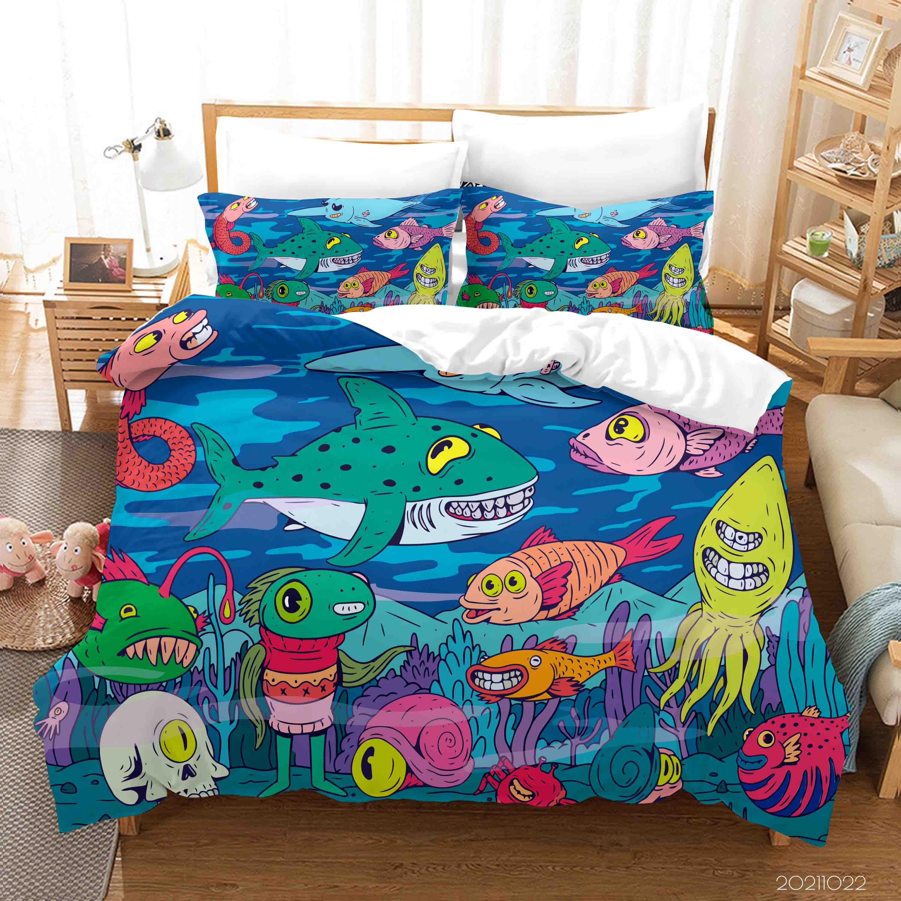 3D Abstract Color Marine Life Doodle Quilt Cover Set Bedding Set Duvet Cover Pillowcases 16- Jess Art Decoration