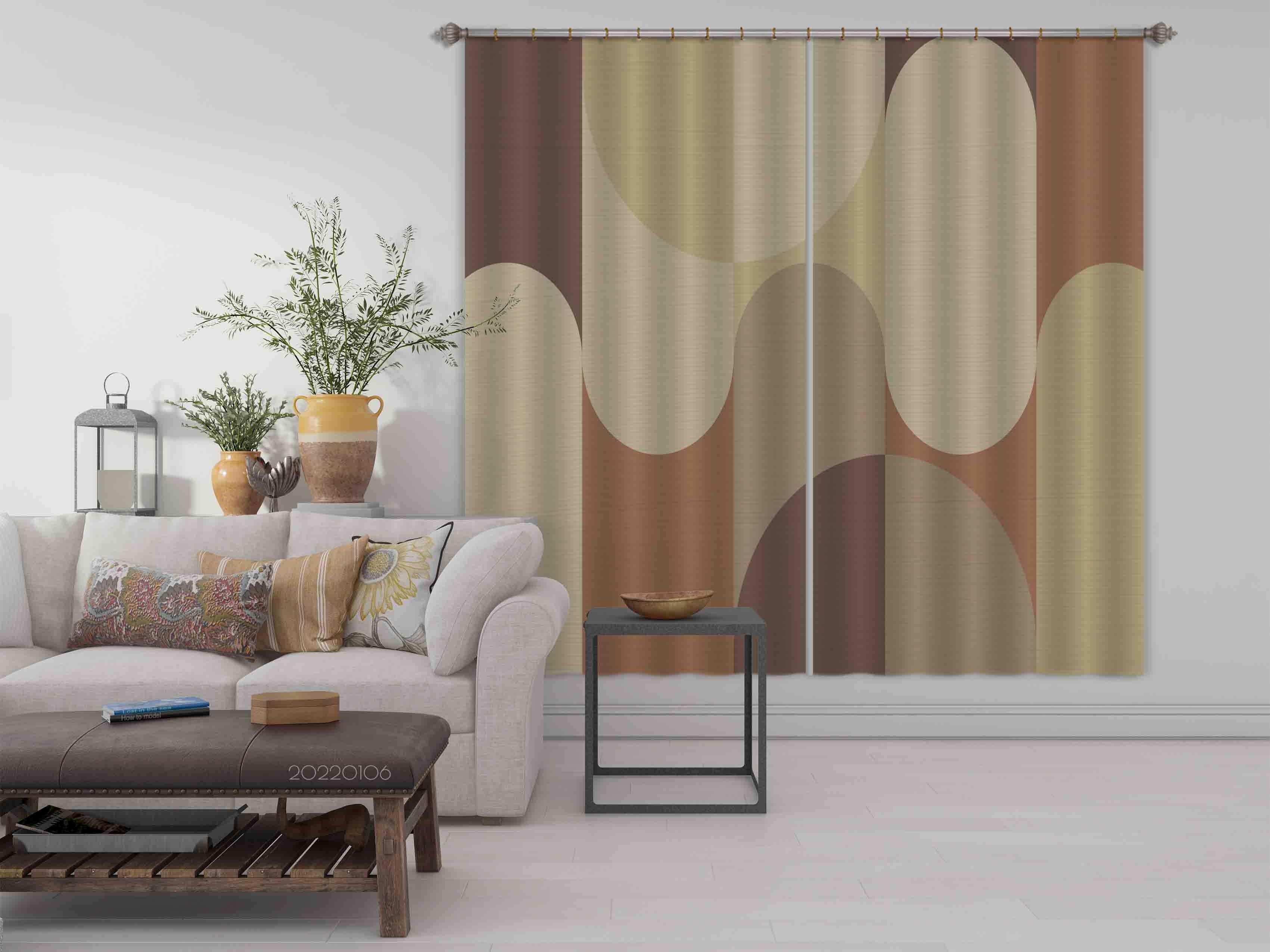 3D Abstract Brown Earth Tone Geometric Pattern Curtains and Drapes GD 206- Jess Art Decoration