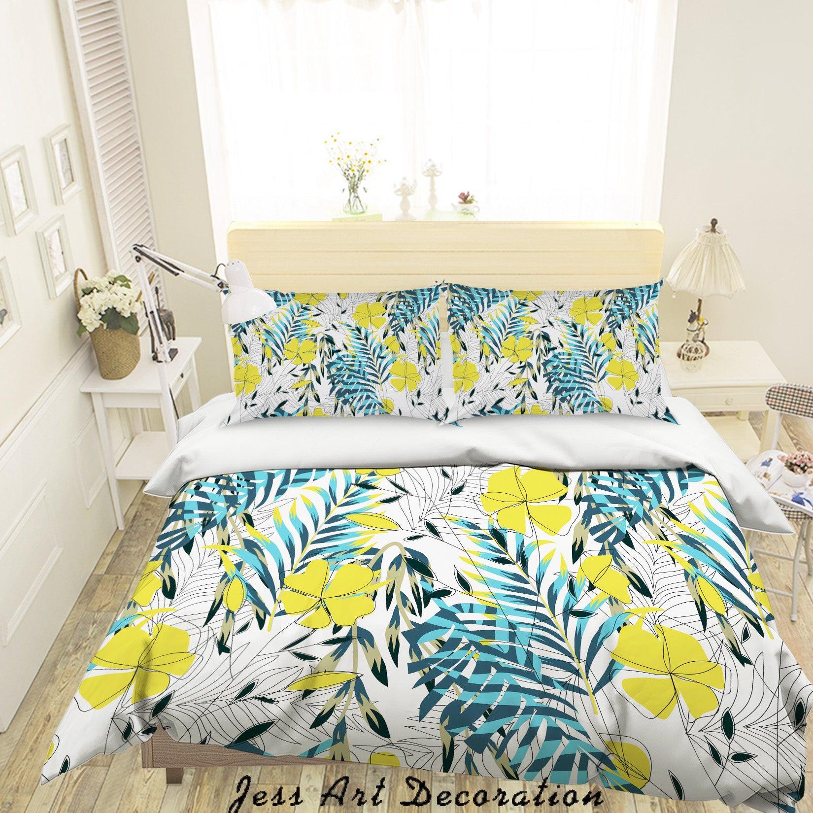 3D Yellow Flowers Leaves Quilt Cover Set Bedding Set Pillowcases 49- Jess Art Decoration