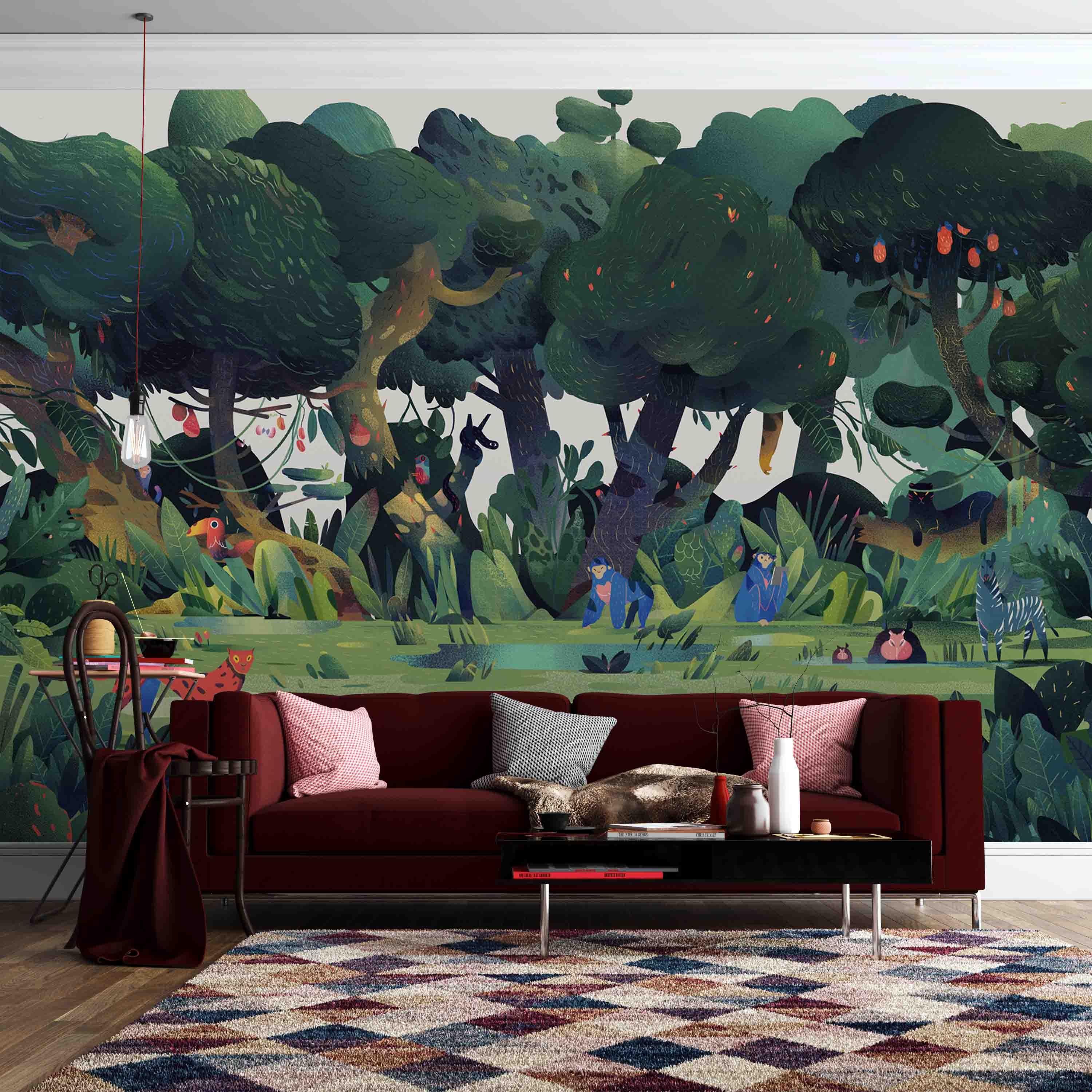 3D Cartoon Animal Forest Wall Mural Wallpaper SF35- Jess Art Decoration