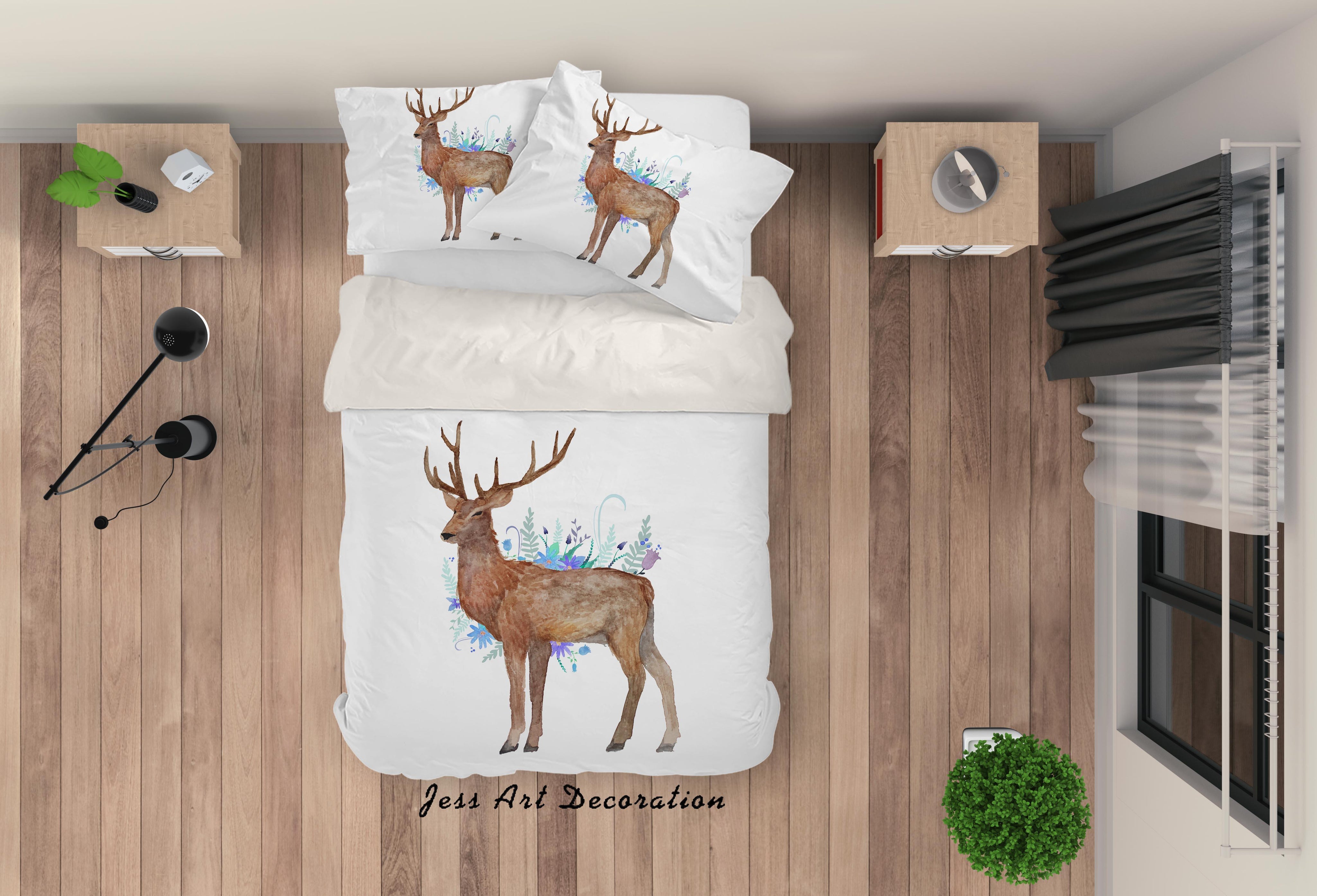 3D White Elk Quilt Cover Set Bedding Set Pillowcases 13- Jess Art Decoration