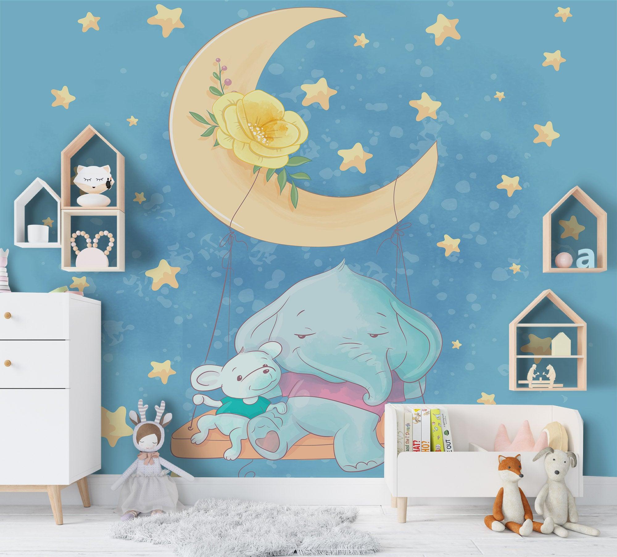 3D Cartoon Blue Sky Moon Wall Mural Wallpaper 104- Jess Art Decoration