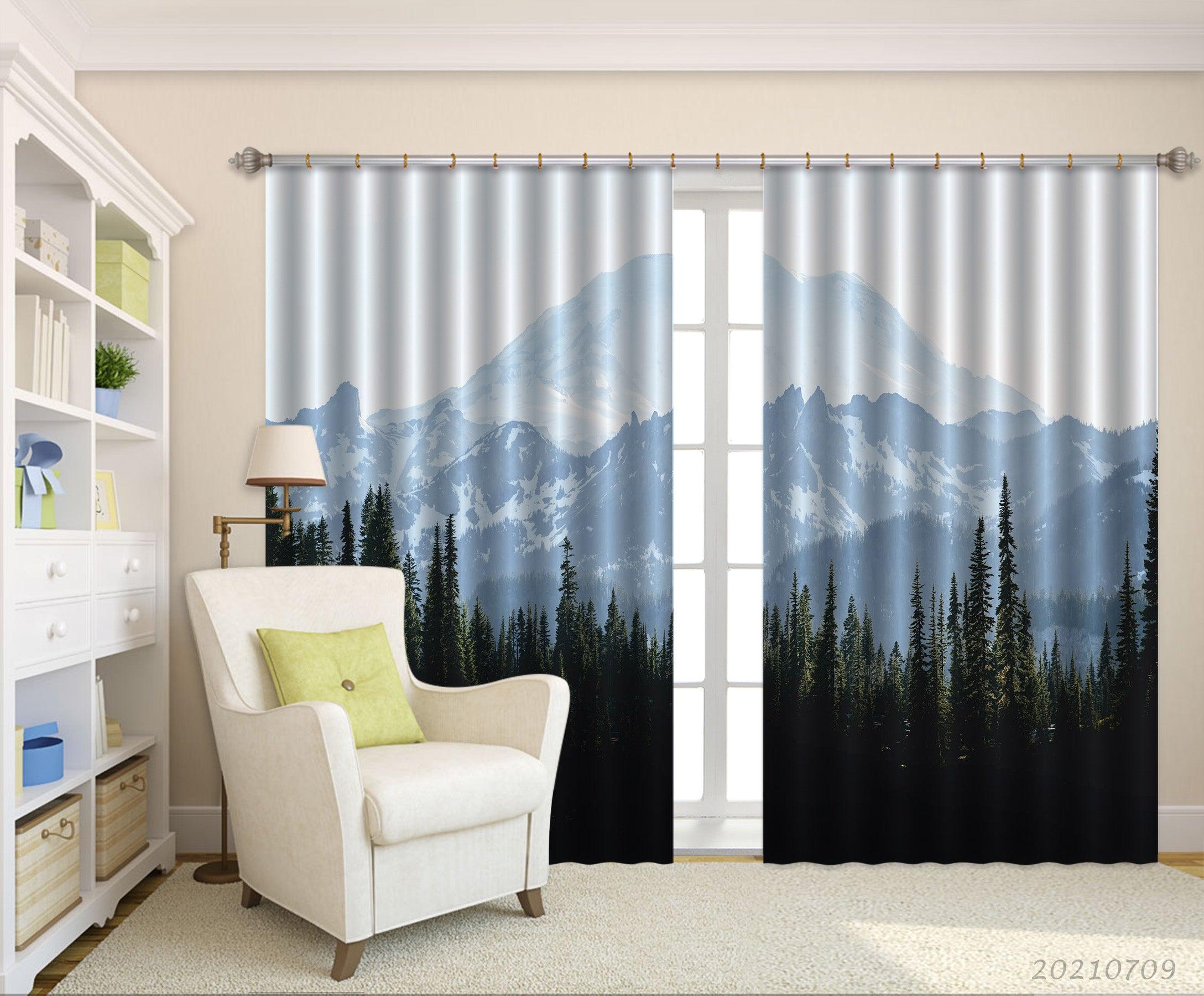 3D Mountain Forest Nature Landscape Curtains and Drapes LQH 52- Jess Art Decoration