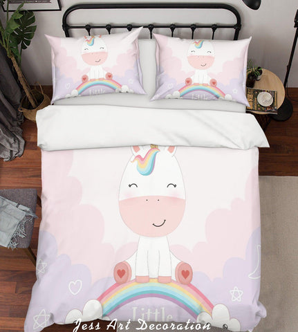 3D Cartoon Unicorn Pink Quilt Cover Set Bedding Set Pillowcases 26- Jess Art Decoration