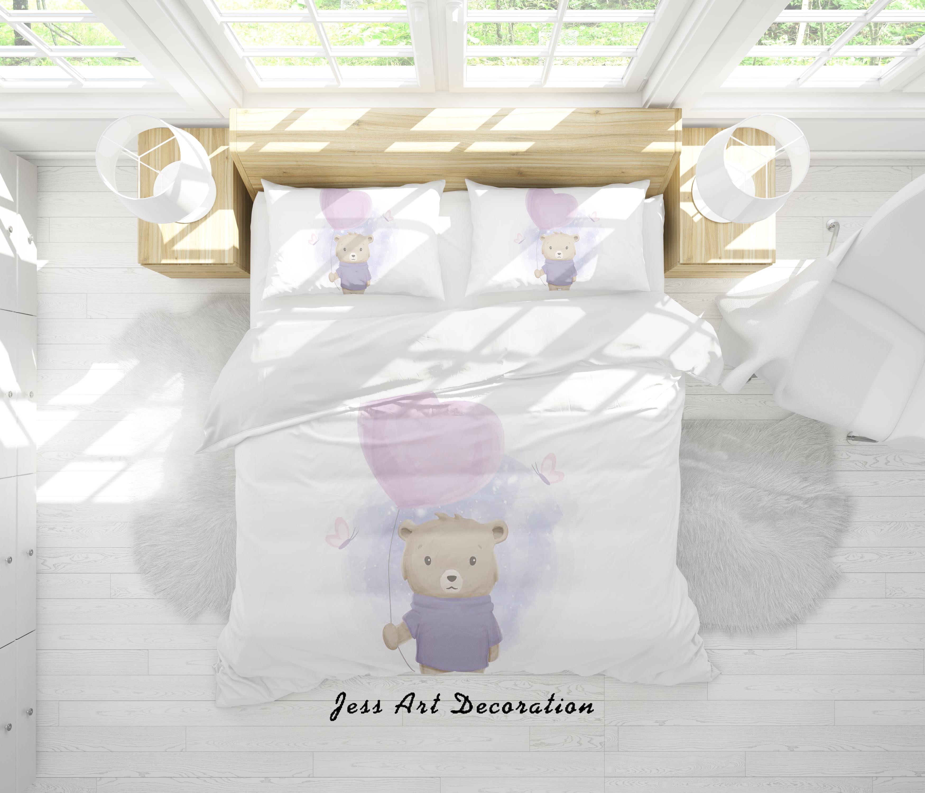 3D White Bear Heart Balloon Quilt Cover Set Bedding Set Duvet Cover Pillowcases SF08- Jess Art Decoration