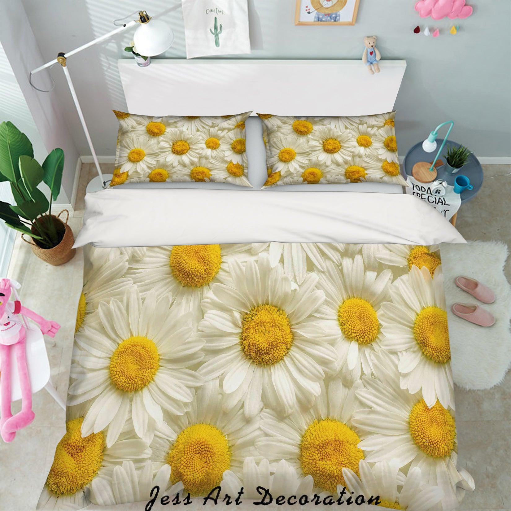 3D White Daisy Floral Quilt Cover Set Bedding Set Pillowcases 76- Jess Art Decoration
