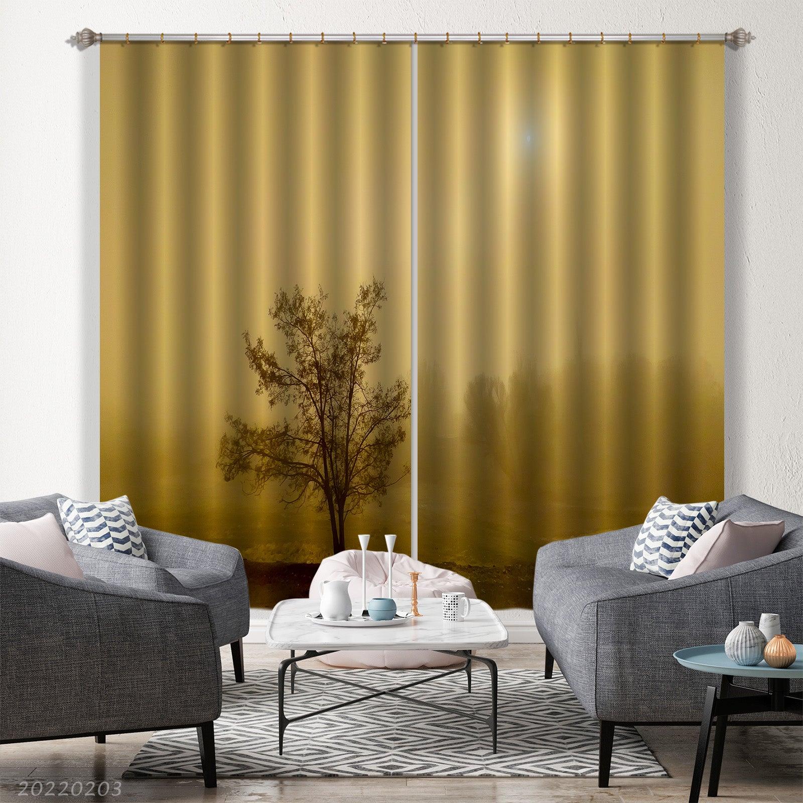 3D Tree Yellow Sand Sun Curtains and Drapes GD 1158- Jess Art Decoration