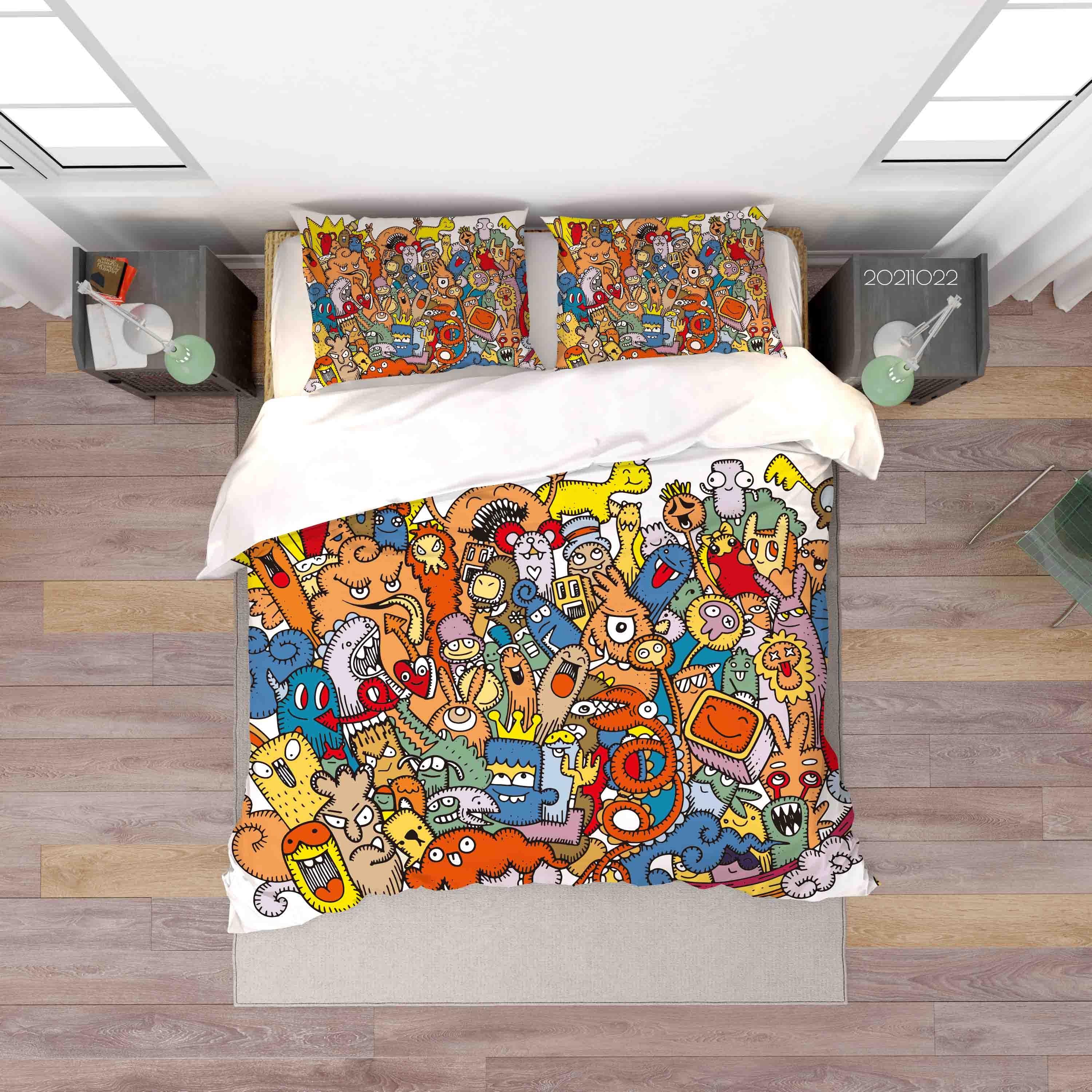 3D Abstract Color Monster Doodle Quilt Cover Set Bedding Set Duvet Cover Pillowcases 25- Jess Art Decoration