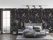 3D Vintage Floral Plant Black Background Wall Mural Wallpaper GD 74- Jess Art Decoration