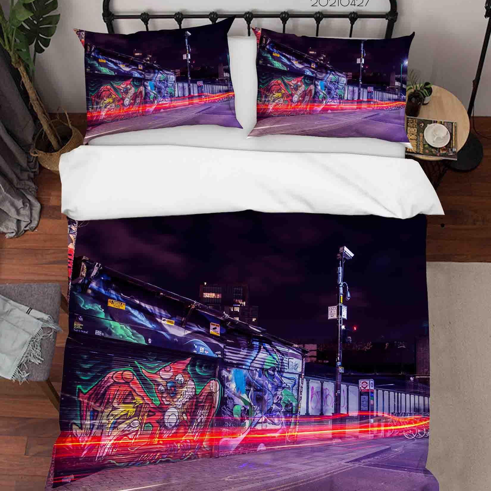 3D Abstract Colored Street Graffiti Quilt Cover Set Bedding Set Duvet Cover Pillowcases 81- Jess Art Decoration