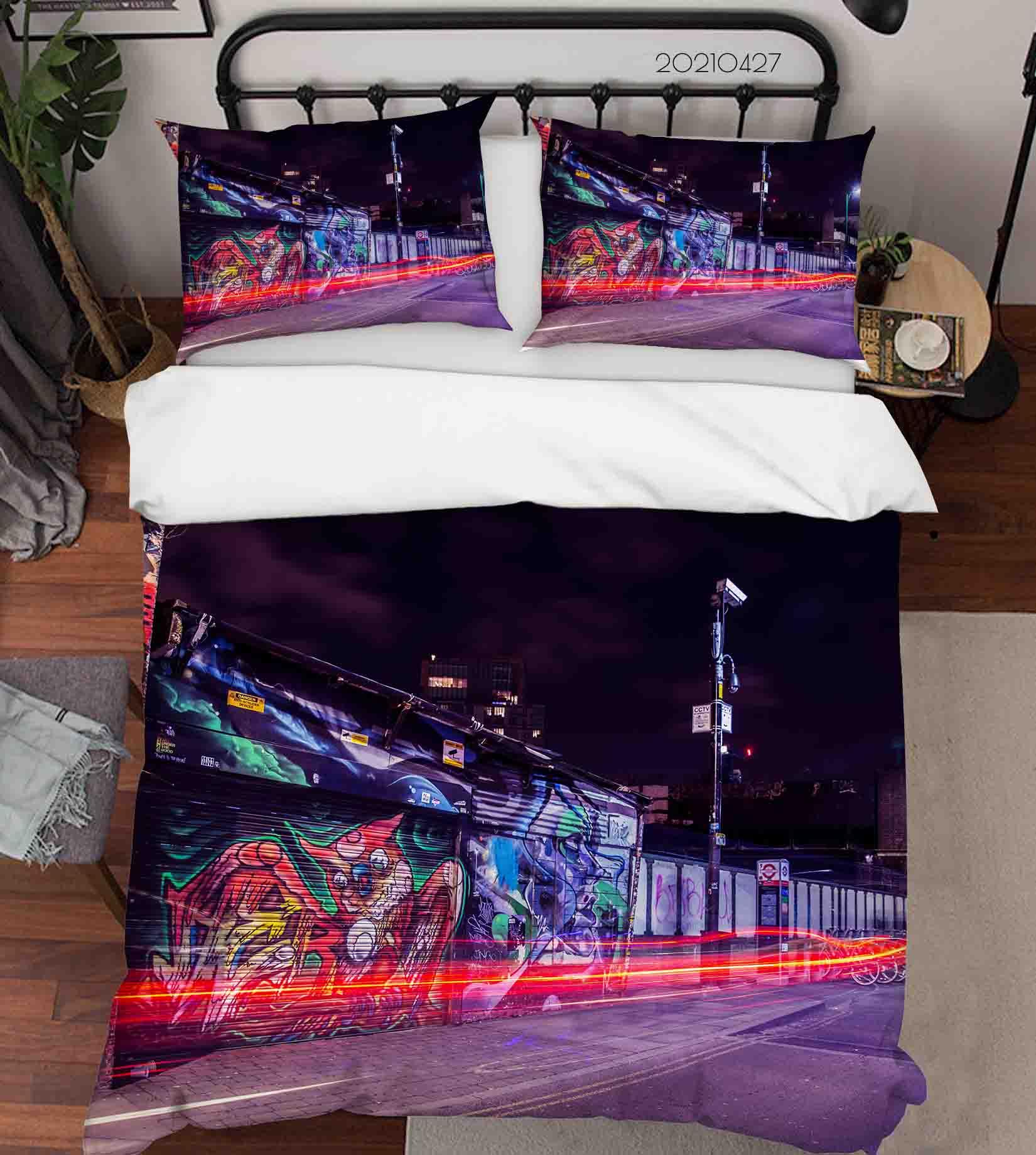 3D Abstract Colored Street Graffiti Quilt Cover Set Bedding Set Duvet Cover Pillowcases 81- Jess Art Decoration