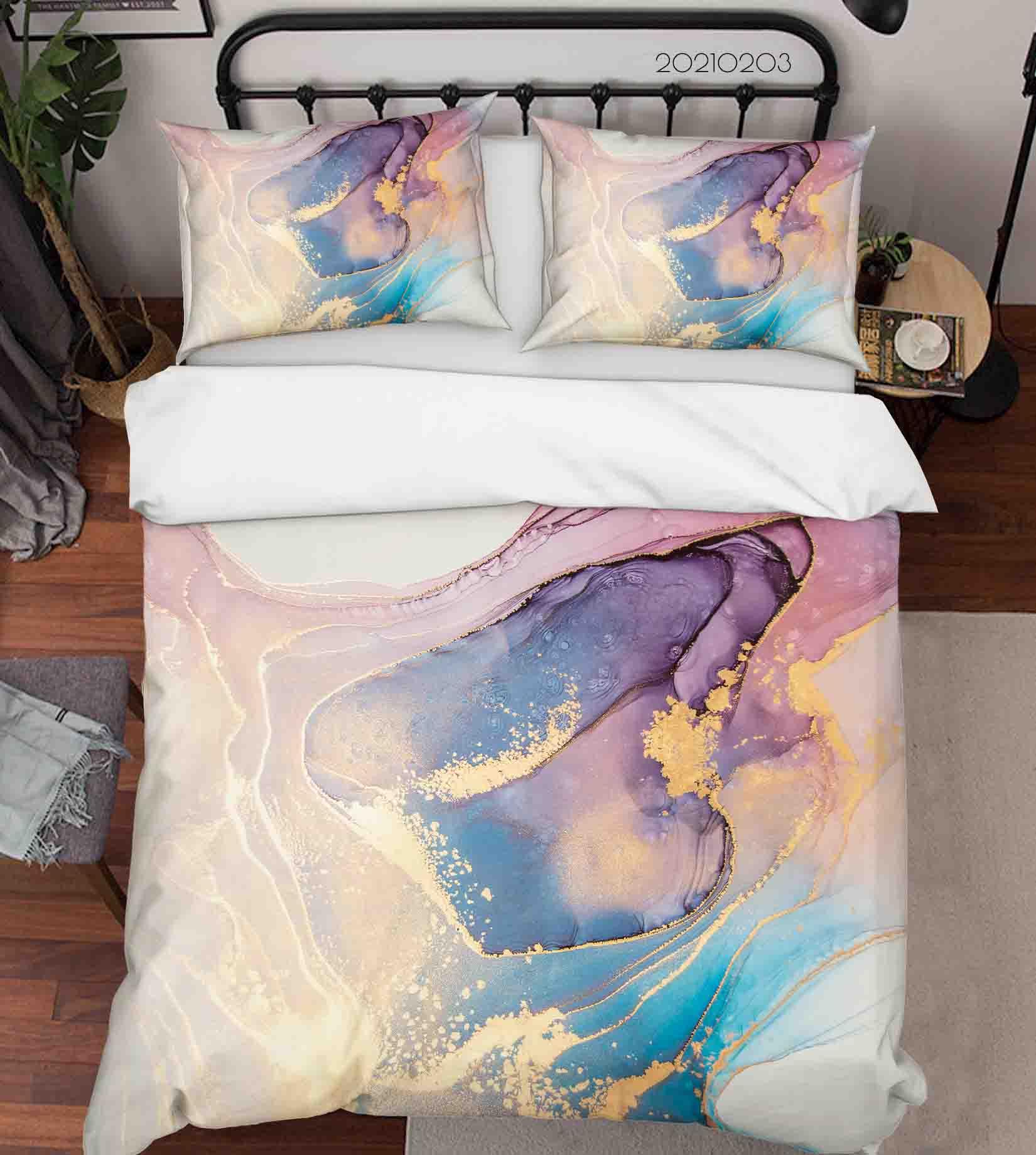 3D Colorful Marble Texture Quilt Cover Set Bedding Set Duvet Cover Pillowcases 60- Jess Art Decoration