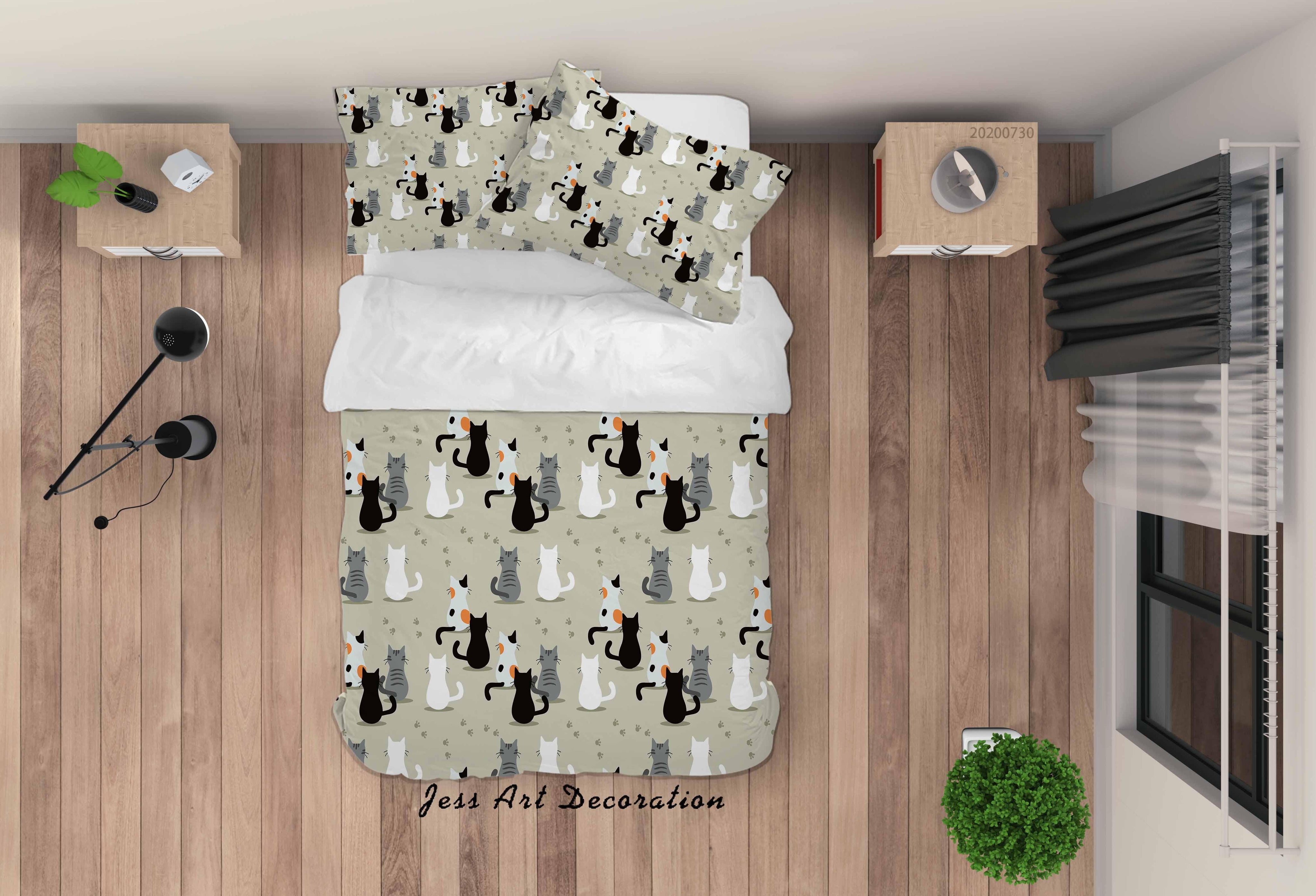 3D Cartoon Grey Cat Quilt Cover Set Bedding Set Duvet Cover Pillowcases LXL 58- Jess Art Decoration