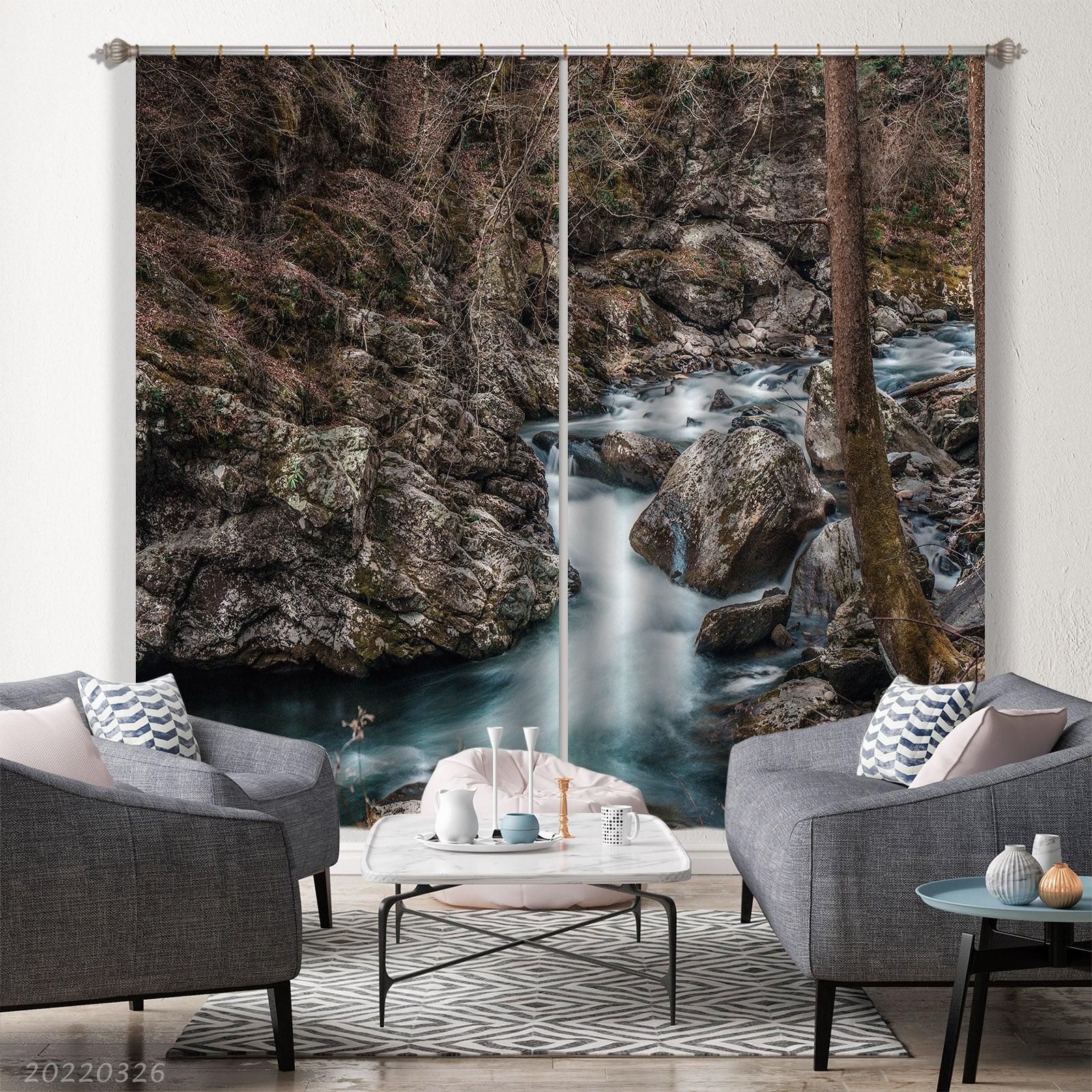 3D Landscape Reef Creek Tree Curtains and Drapes GD 2973- Jess Art Decoration