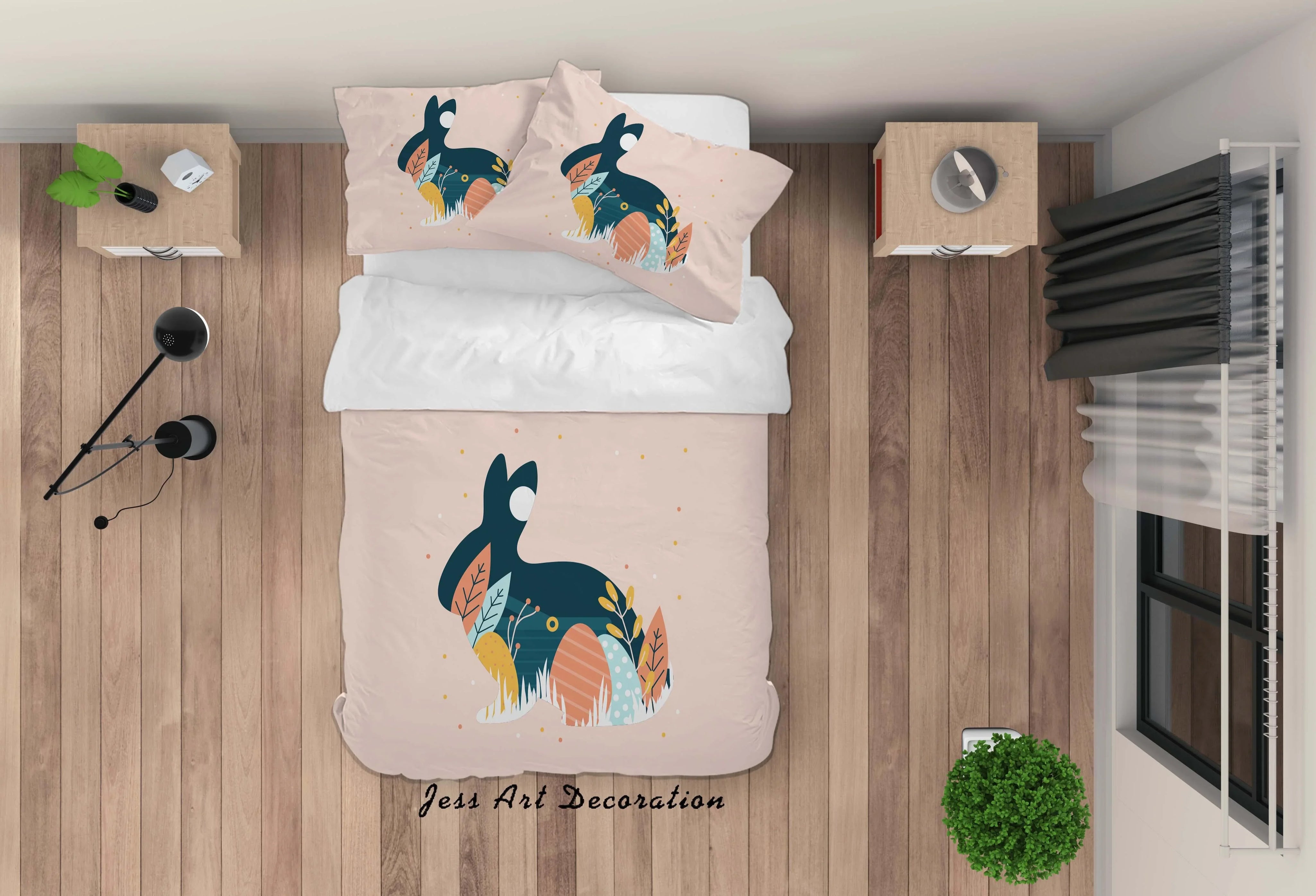 3D Rabbit Leaves Quilt Cover Set Bedding Set Duvet Cover Pillowcases SF02- Jess Art Decoration