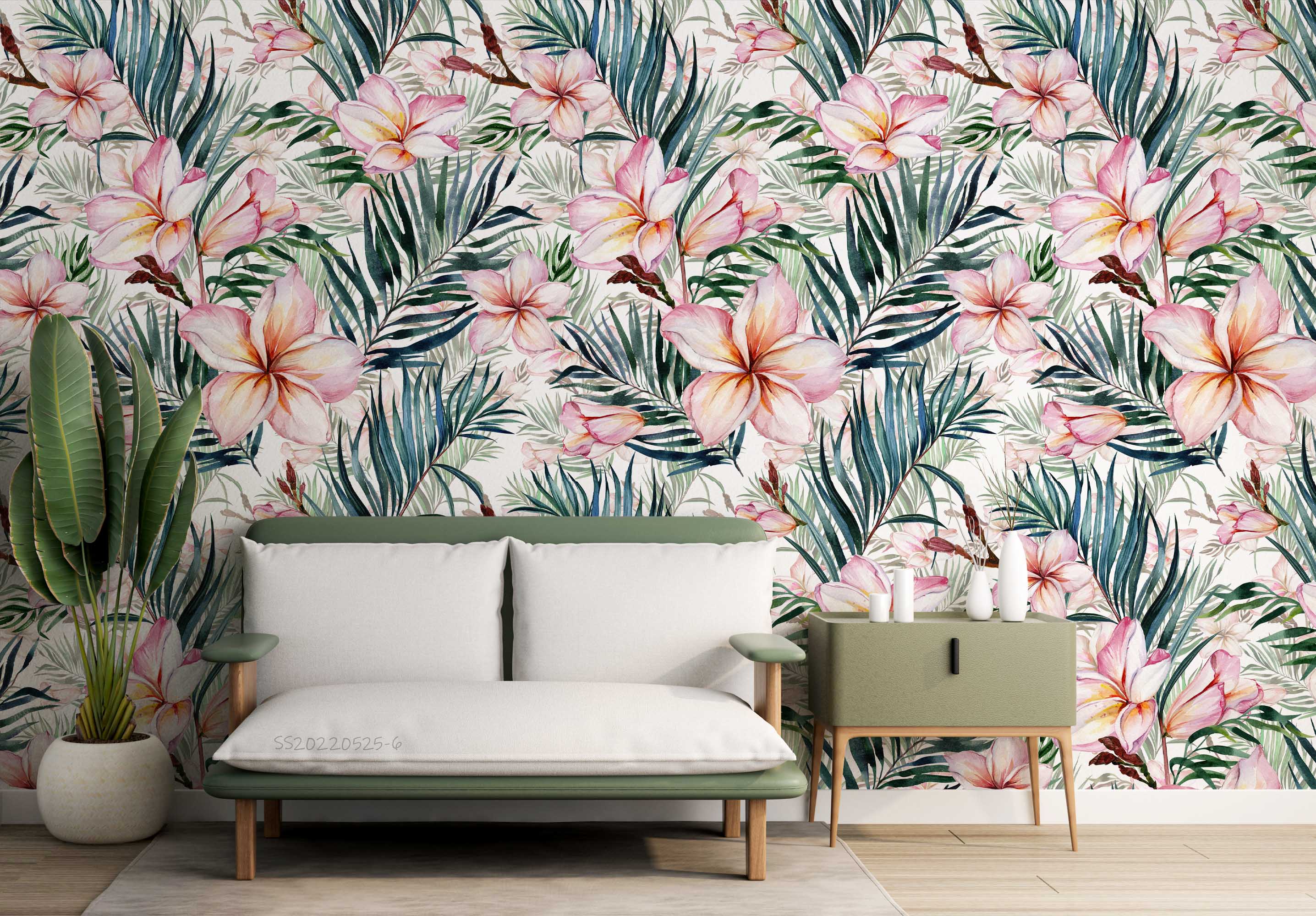 3D Watercolor Tropical Leaves Pink Floral Wall Mural Wallpaper GD 1249- Jess Art Decoration