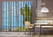 3D Coconut Tree Meadow Ocean Curtains and Drapes GD 1298- Jess Art Decoration