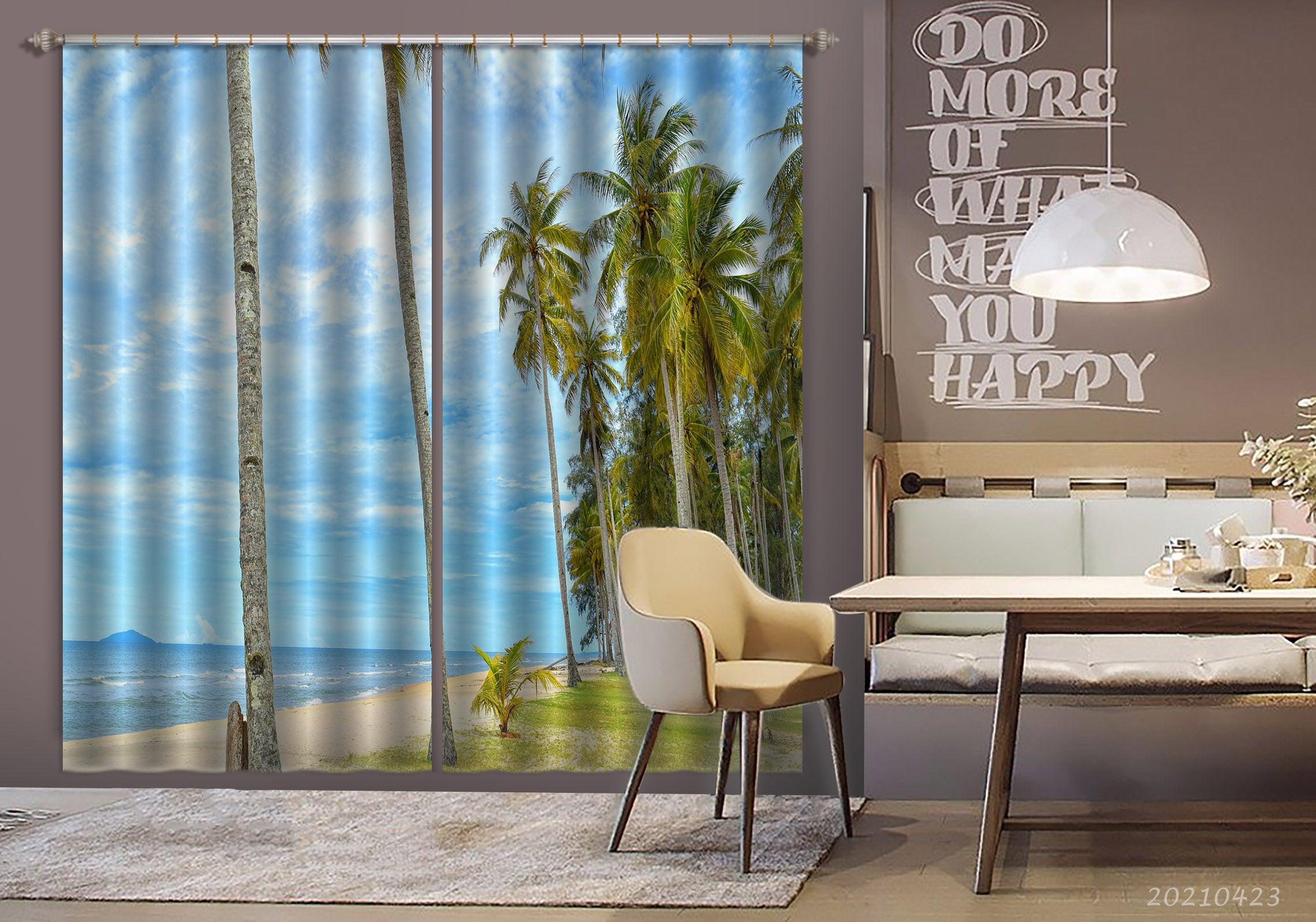 3D Coconut Tree Meadow Ocean Curtains and Drapes GD 1298- Jess Art Decoration