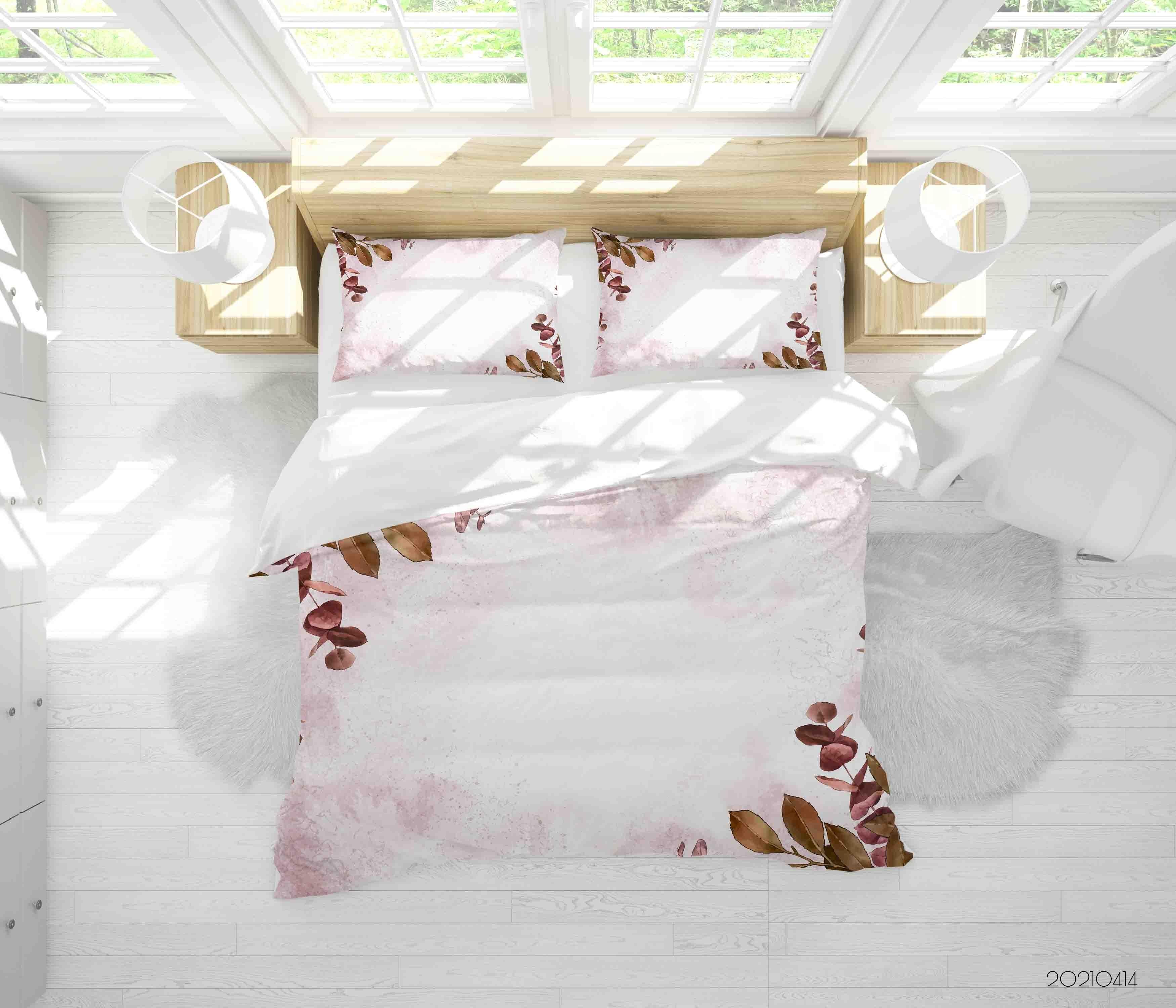 3D Watercolor Leaf Pattern Quilt Cover Set Bedding Set Duvet Cover Pillowcases 9- Jess Art Decoration