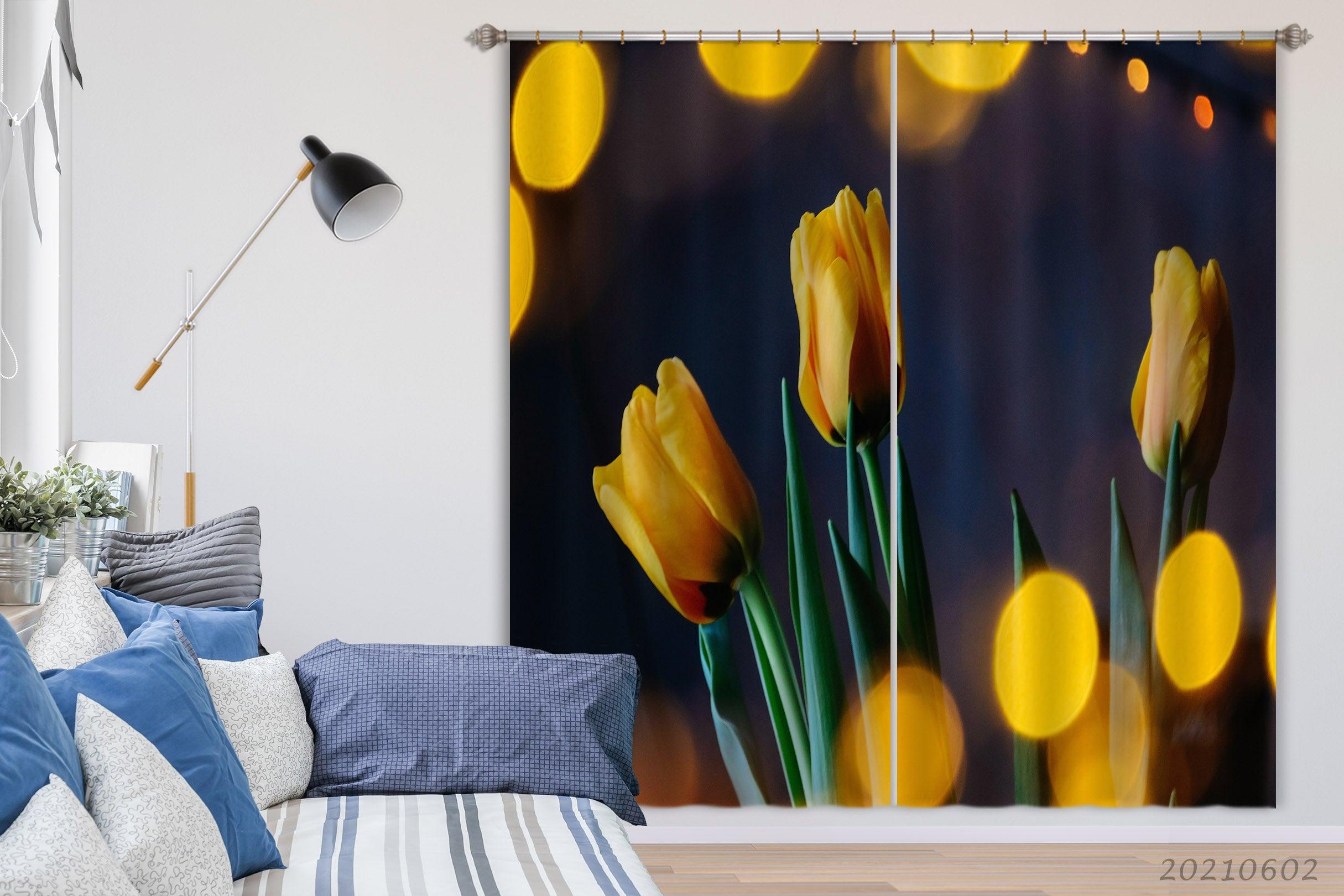 3D Neon Yellow Tulip Pattern Curtains and Drapes GD 637- Jess Art Decoration