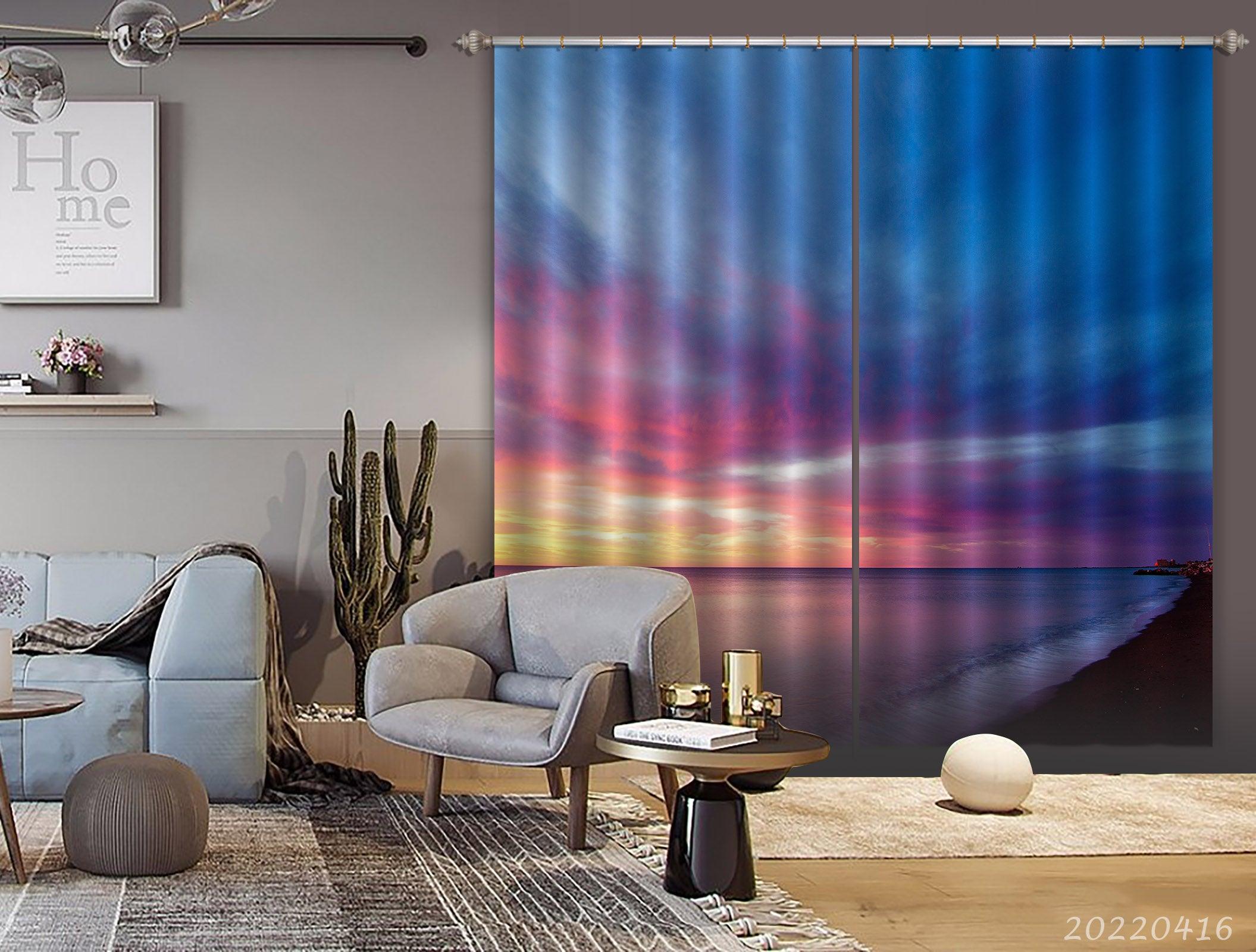 3D Landscape Ocean Beach Colorful Sky Cloudy Curtains and Drapes GD 4388- Jess Art Decoration