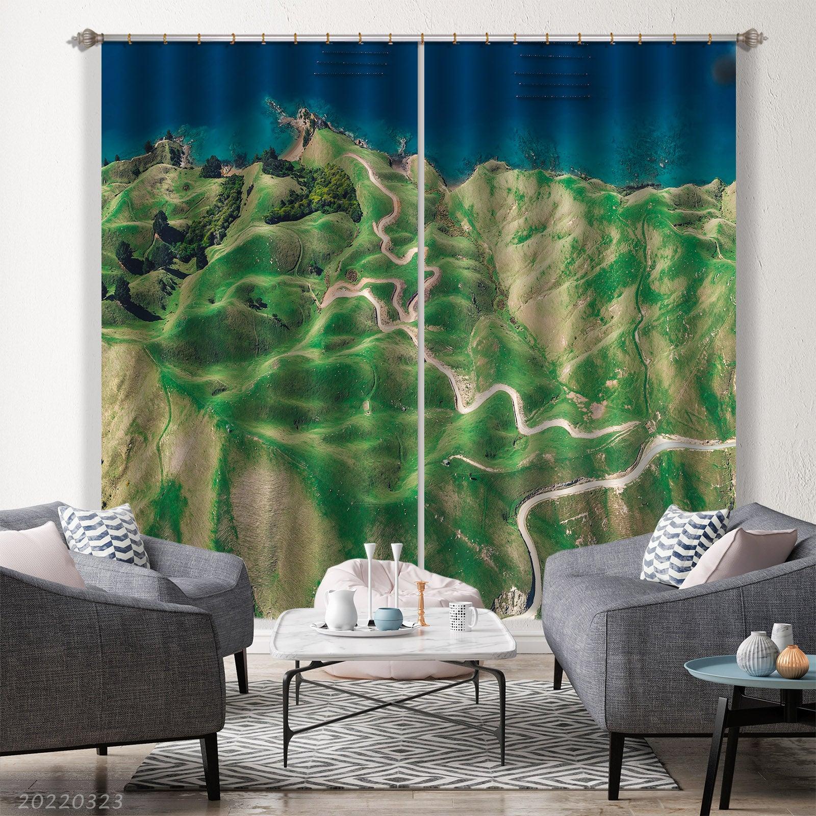 3D Abstract Green Hills Pattern Curtains and Drapes GD 2746- Jess Art Decoration