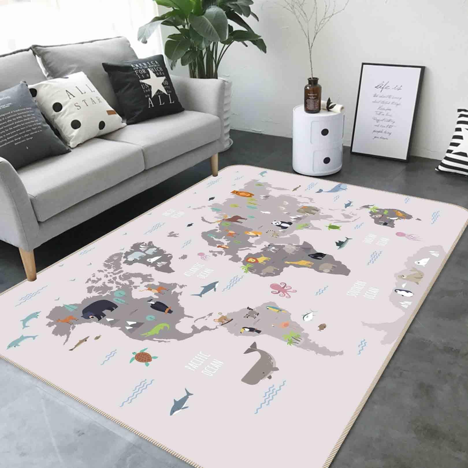 3D World Map Grey Non-Slip Rug Mat 192- Jess Art Decoration