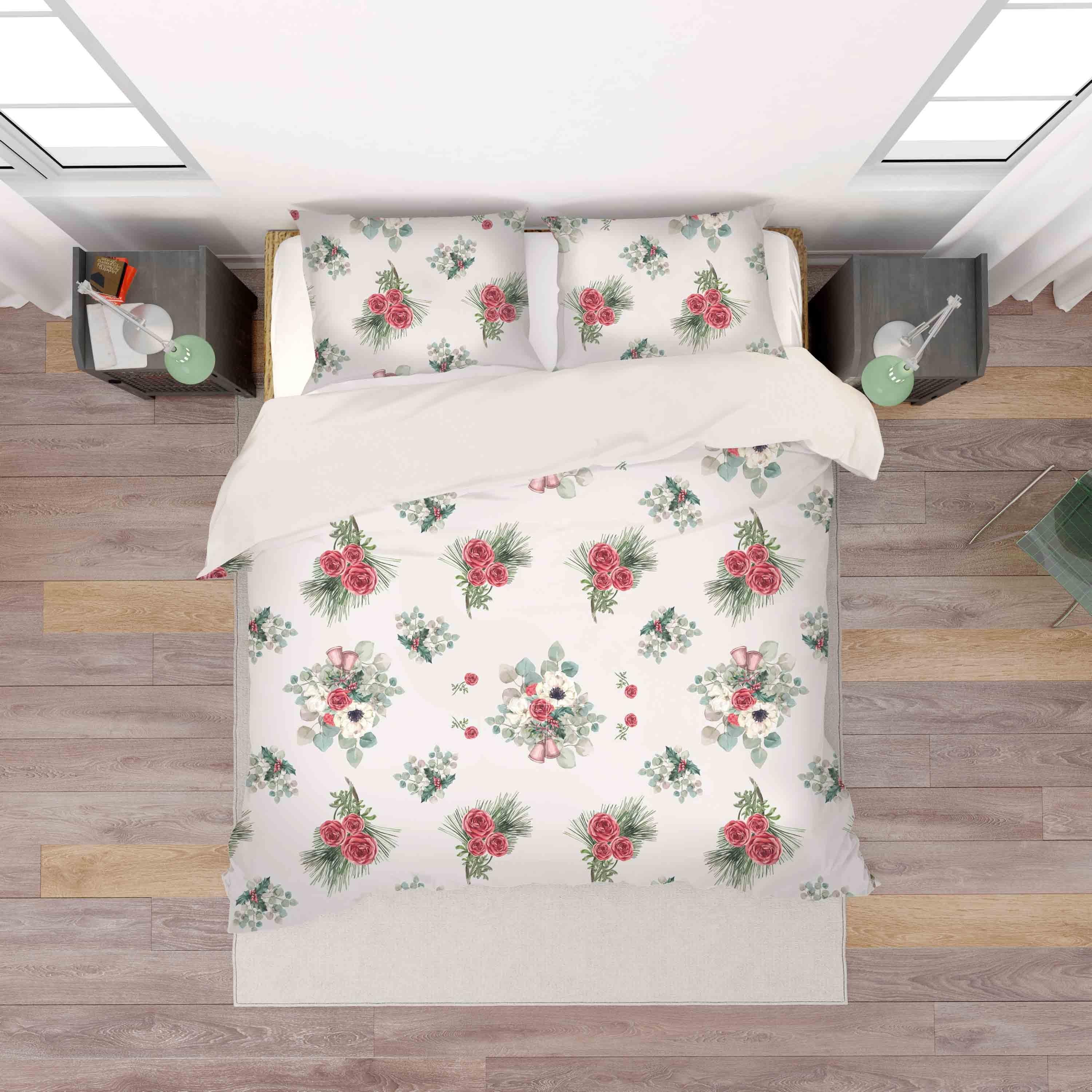3D White Red Floral Quilt Cover Set Bedding Set Pillowcases 33- Jess Art Decoration