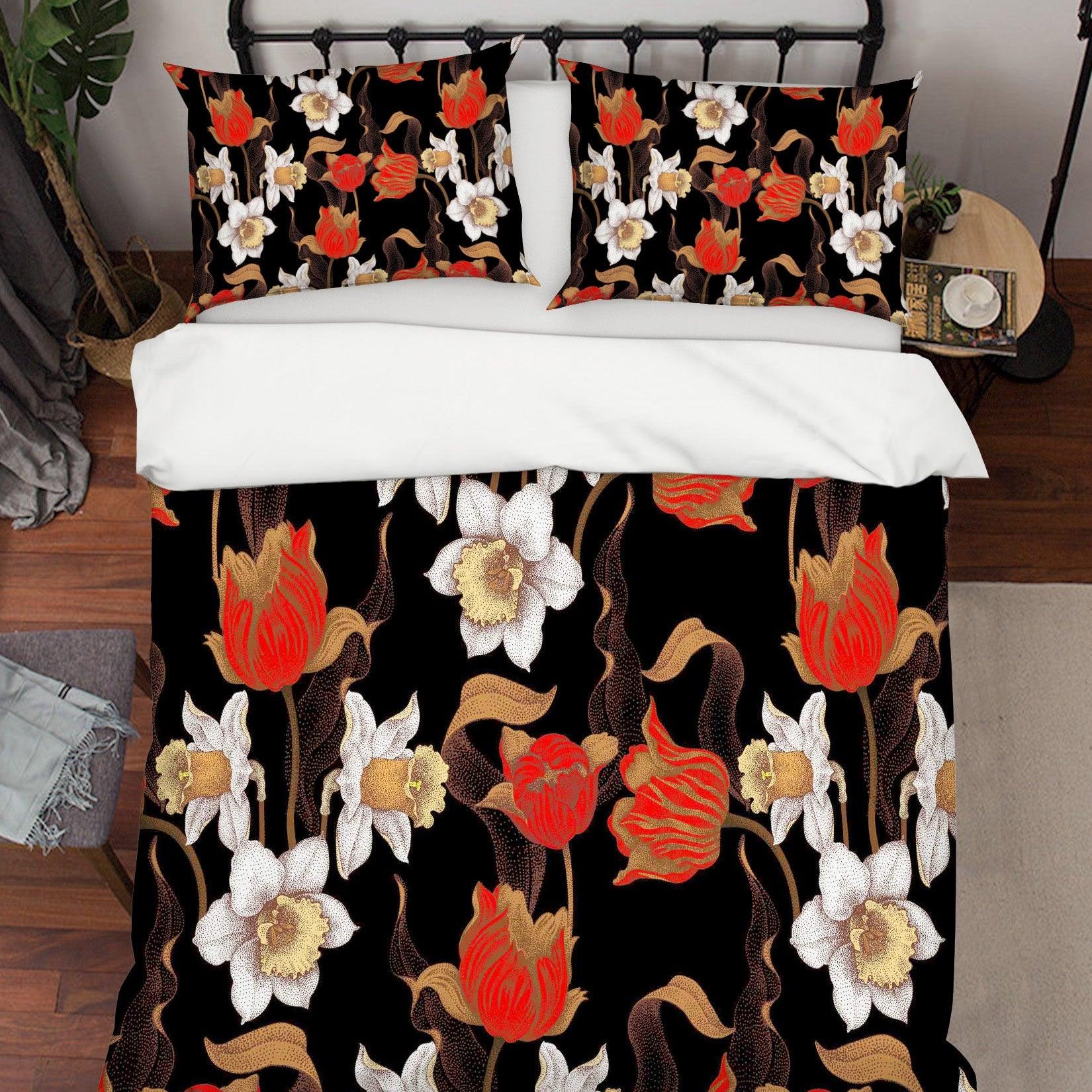 3D White Red Floral Quilt Cover Set Bedding Set Pillowcases 30- Jess Art Decoration