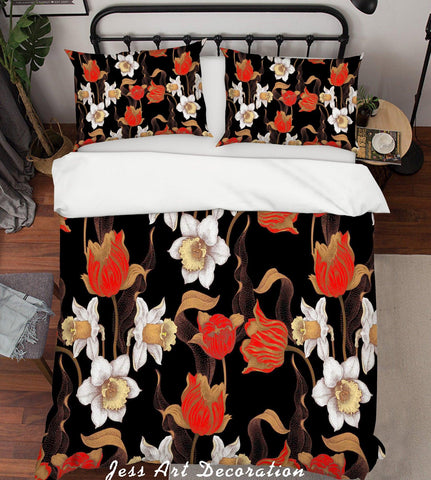 3D White Red Floral Quilt Cover Set Bedding Set Pillowcases 30- Jess Art Decoration