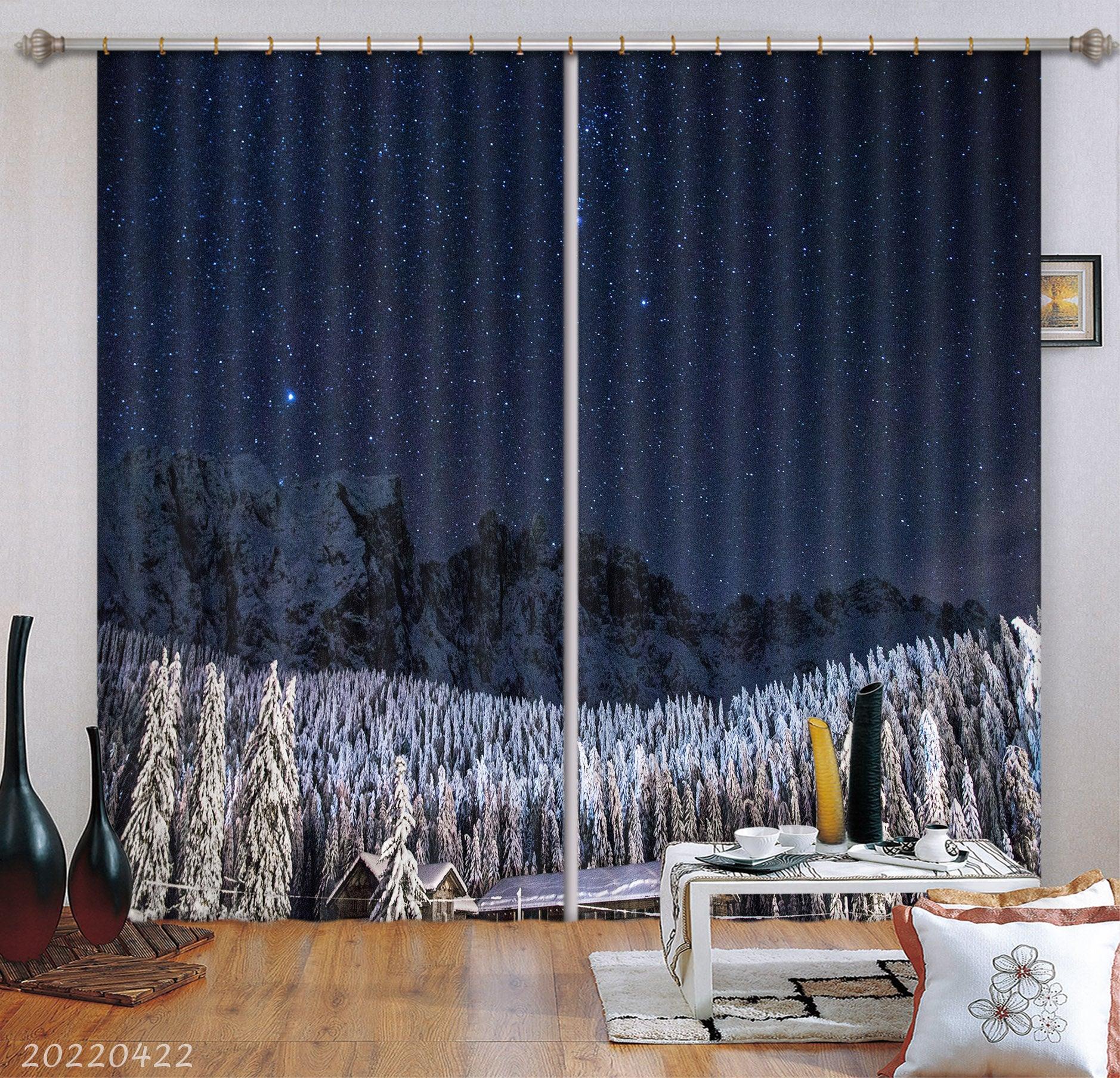 3D Landscape Mountain Forest Stars Sky Night Curtains and Drapes GD 4317- Jess Art Decoration