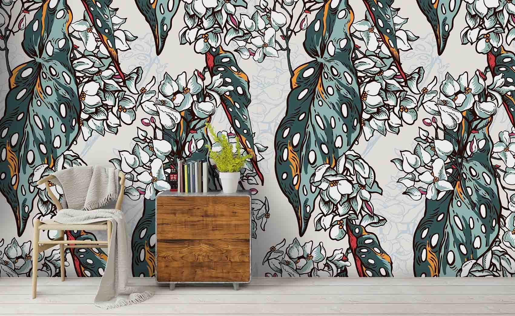 3D Green Floral Leaves Wall Mural Wallpaper SF20- Jess Art Decoration