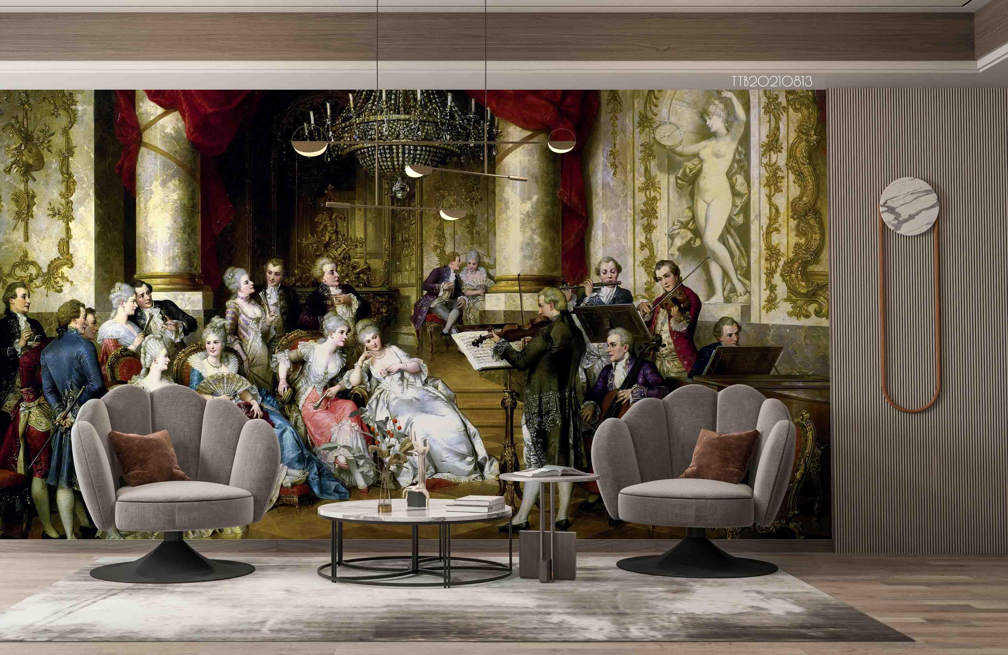 3D European Style Oil Painting Palace Lady Concert Wall Mural Wallpaper SWW5090- Jess Art Decoration