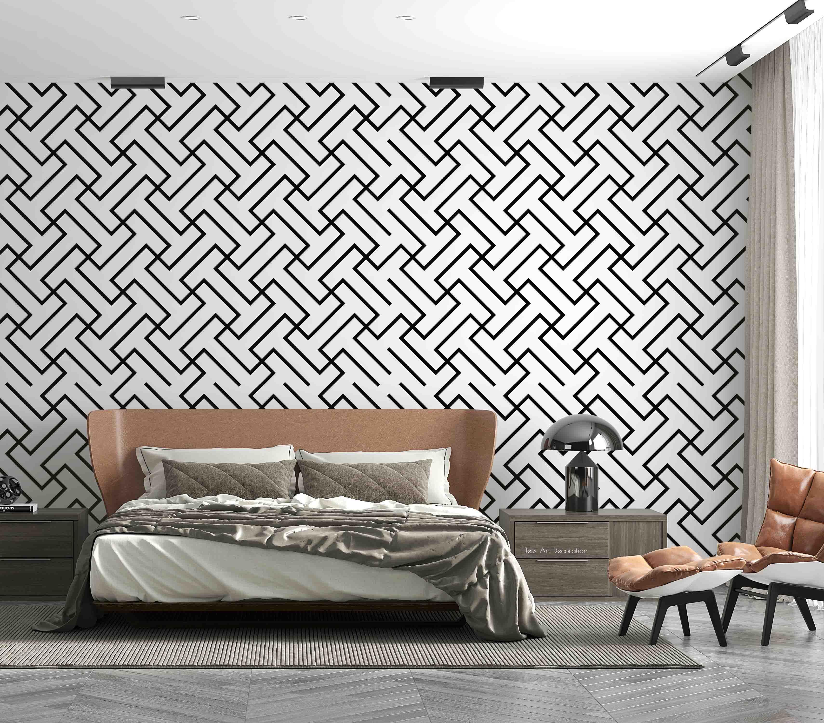 3D Geometric Maze Pattern black white maze geometric pattern wall mural wallpaper for living room - view 2