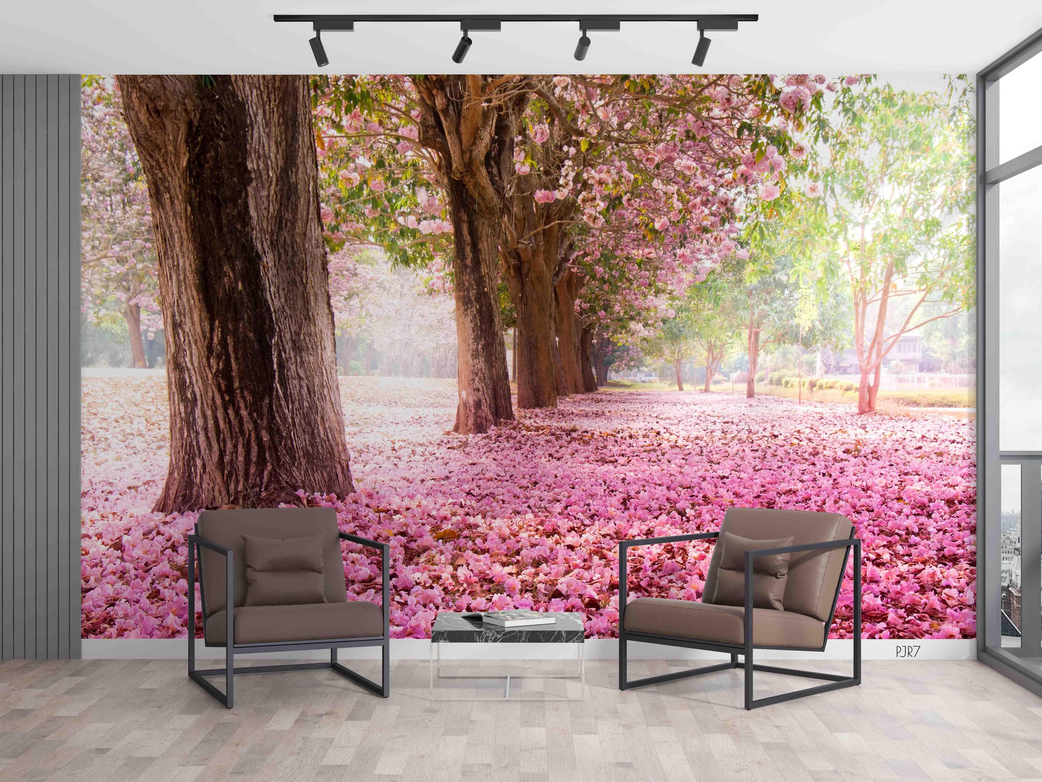 3D Pink Blossom Tree spring blossom landscape wall mural wallpaper for living room - view 2