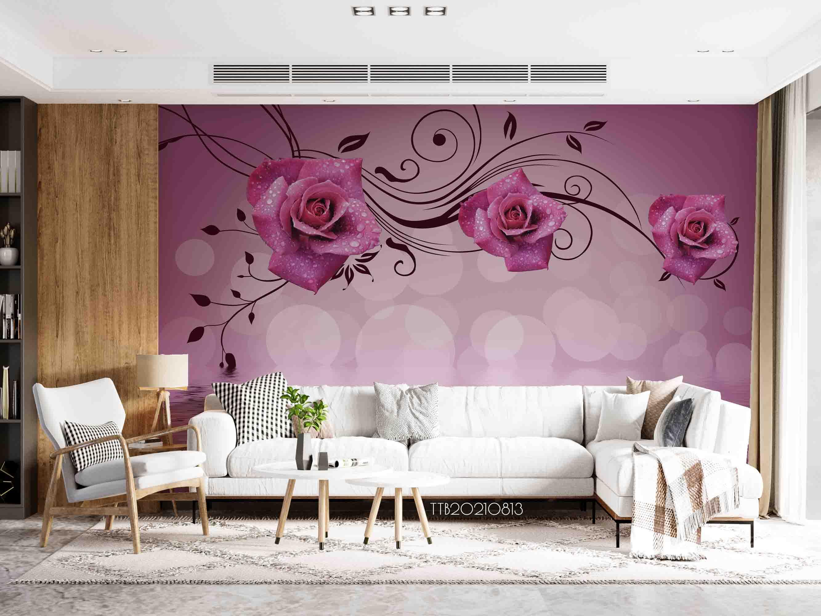 3D Pink Floral Roses Wall Mural Wallpaper SWW5076- Jess Art Decoration
