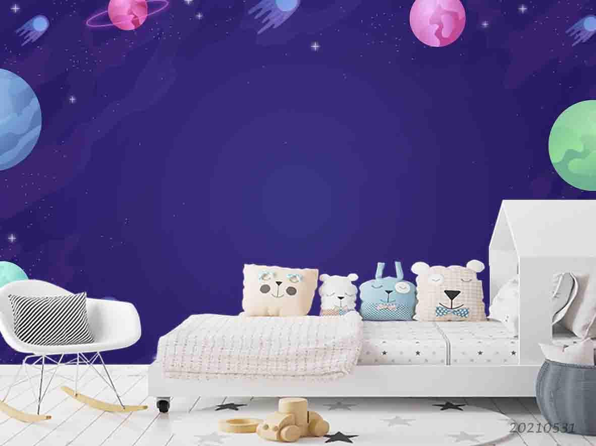 3D Cartoon Watercolor Universe Planet Wall Mural Wallpaper SWW763- Jess Art Decoration