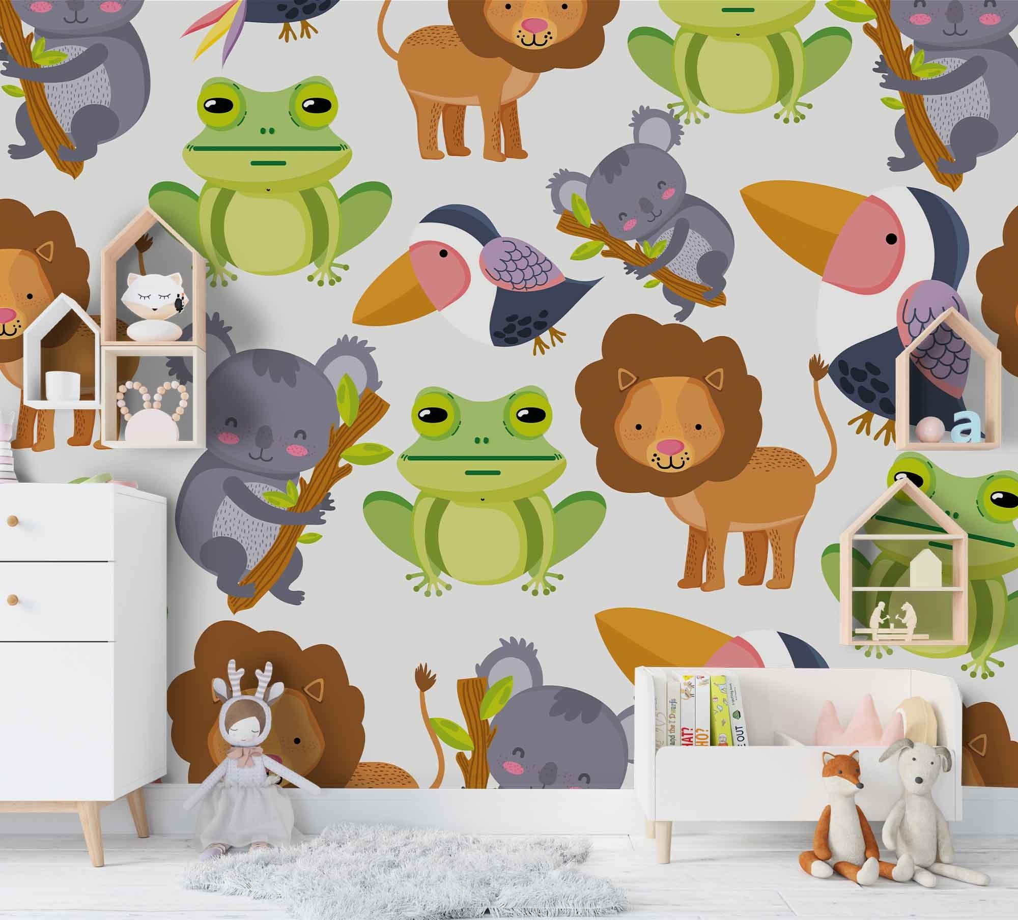 3D Cartoon Color Animal Frog Lion Wall Mural Wallpaper A214 LQH- Jess Art Decoration